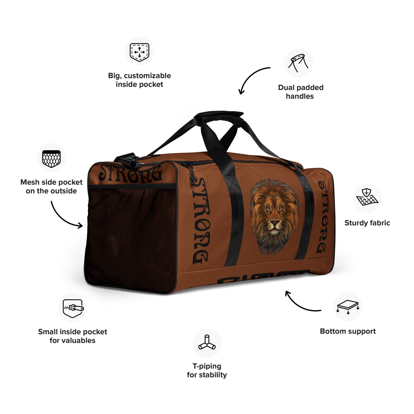 “STRONG” Brown Duffle Bag W/Black Font