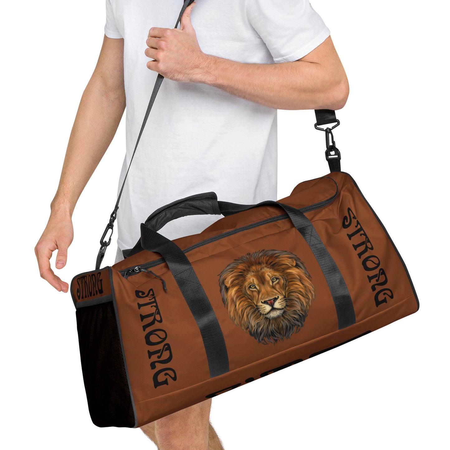 “STRONG” Brown Duffle Bag W/Black Font