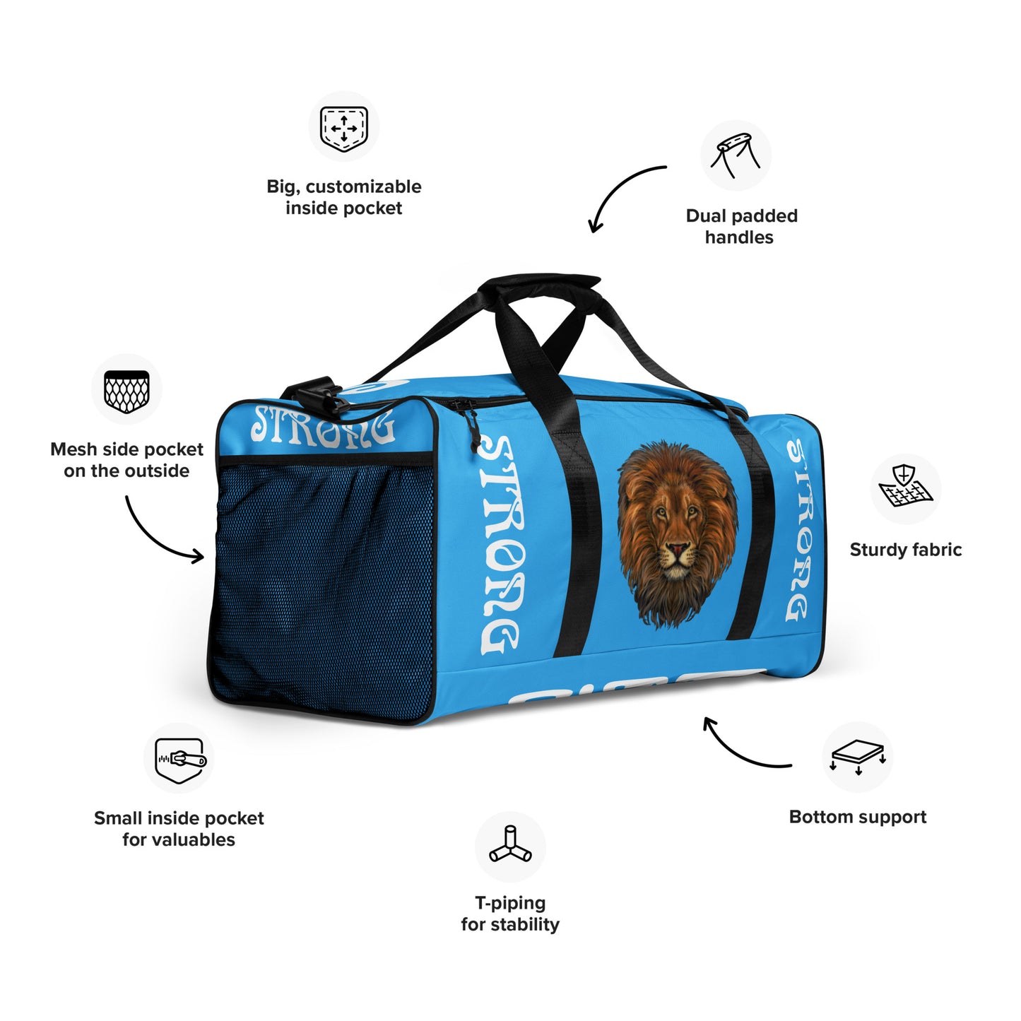 “STRONG”SkyBlue Duffle Bag W/White Font
