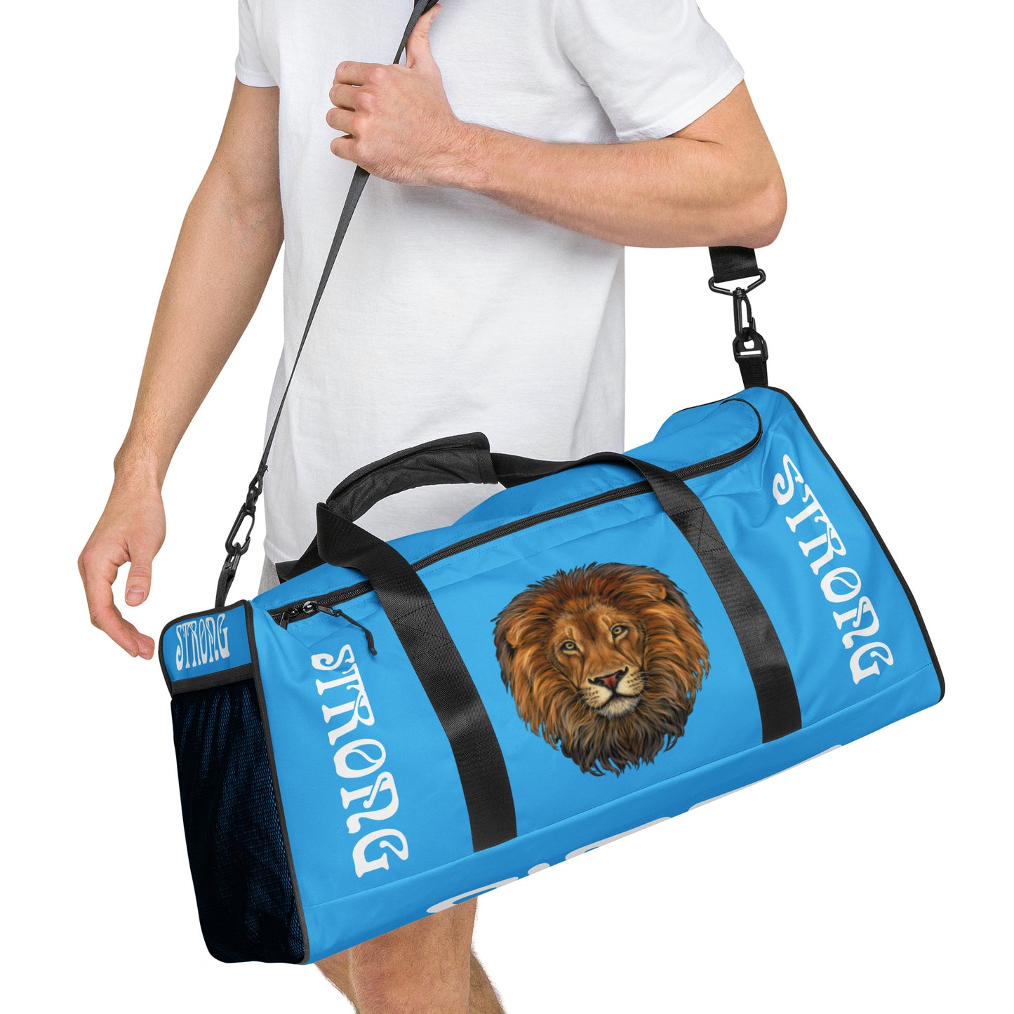 “STRONG”SkyBlue Duffle Bag W/White Font