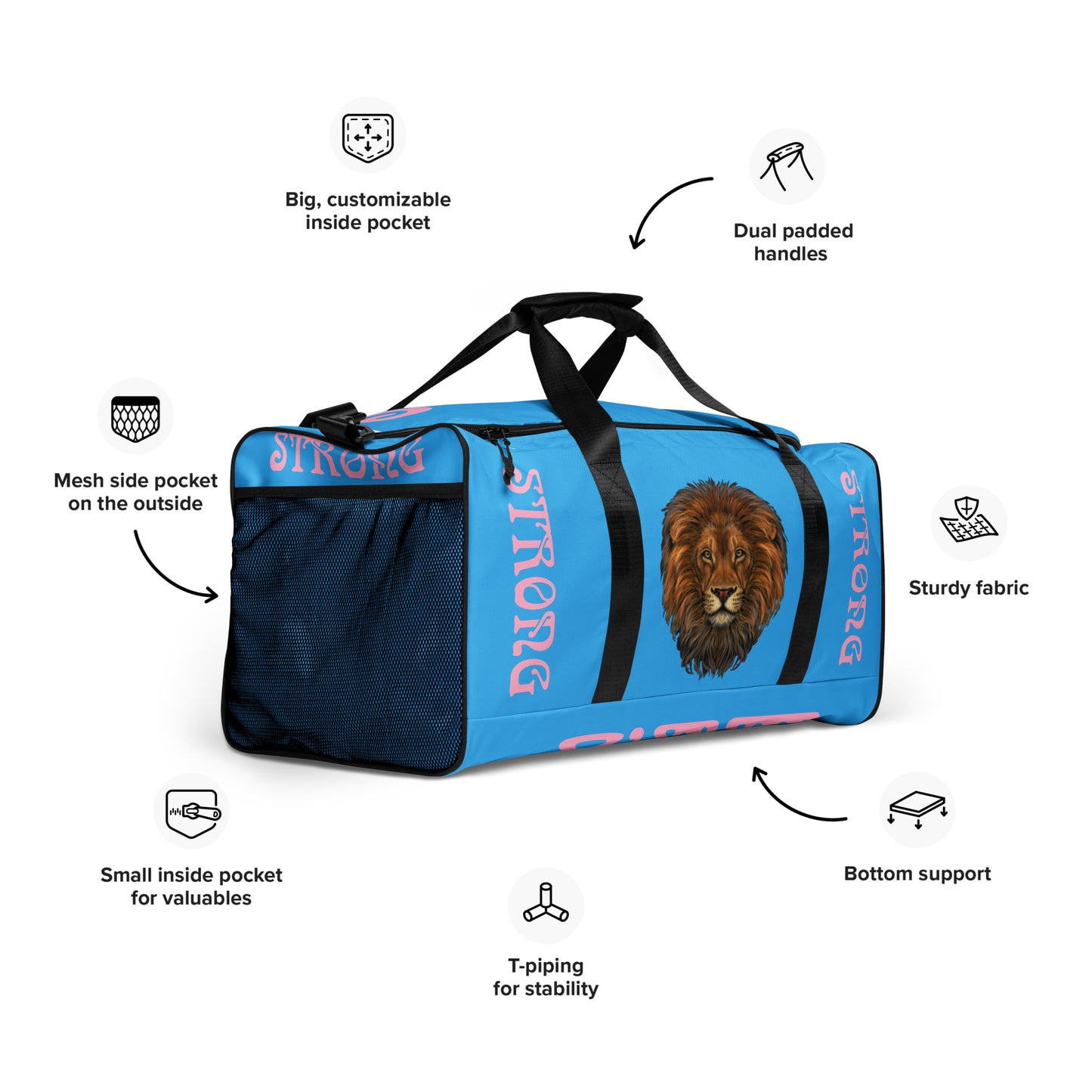 “STRONG”SkyBlue Duffle Bag W/Cotton Candy Font