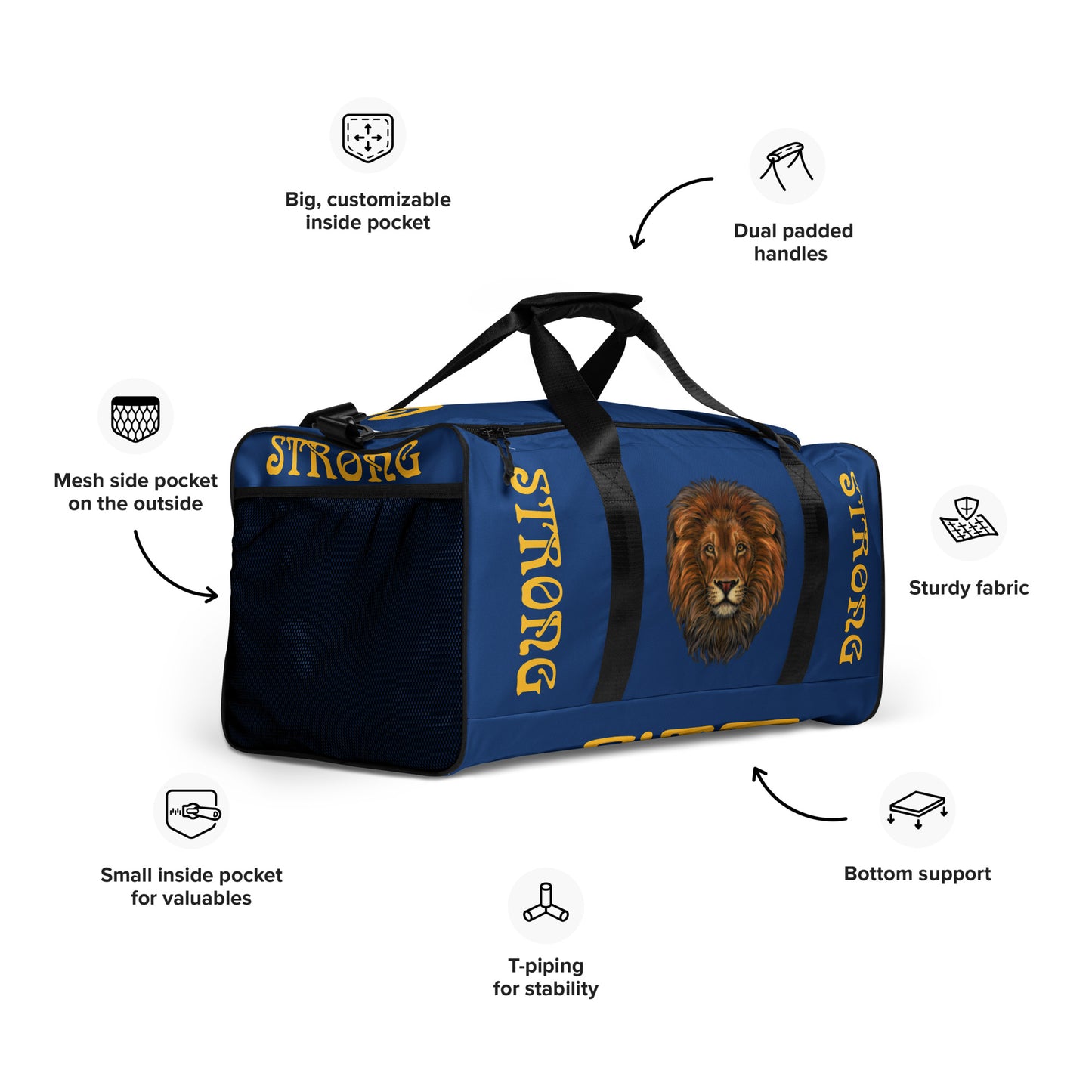 “STRONG” Blue Duffle Bag W/Yellow Font