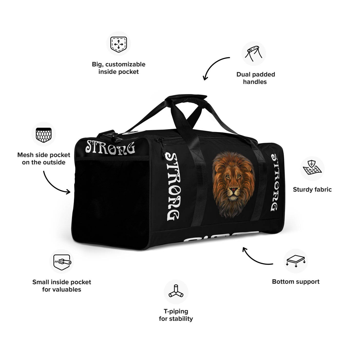 “STRONG” Black Duffle Bag W/White Font