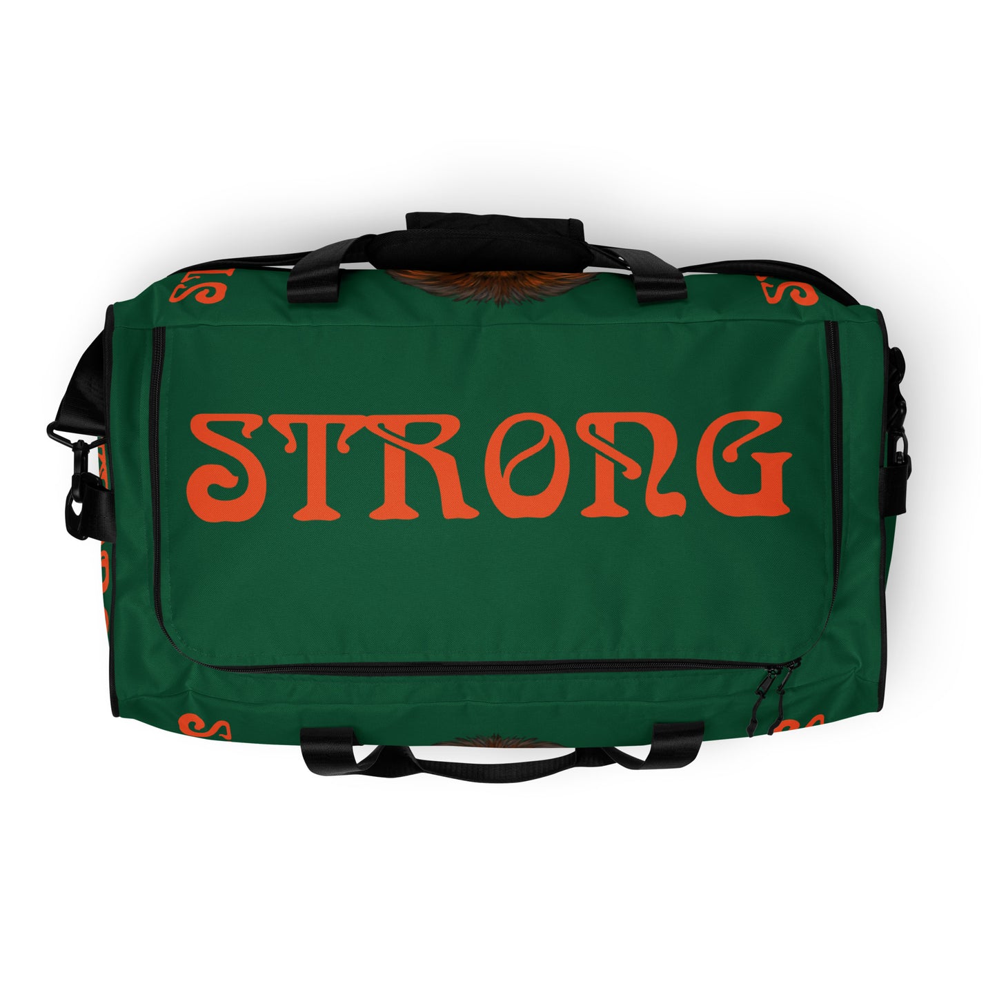 “STRONG” Green Duffle Bag W/Orange Font