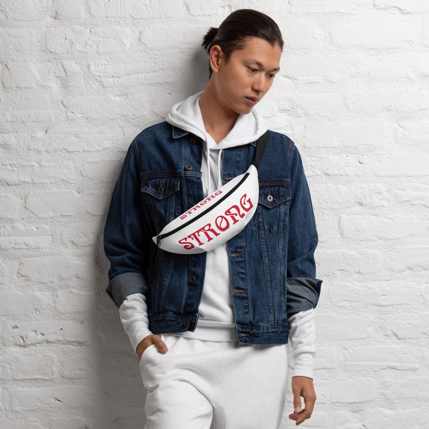 “STRONG”White Fanny Pack W/Red Font