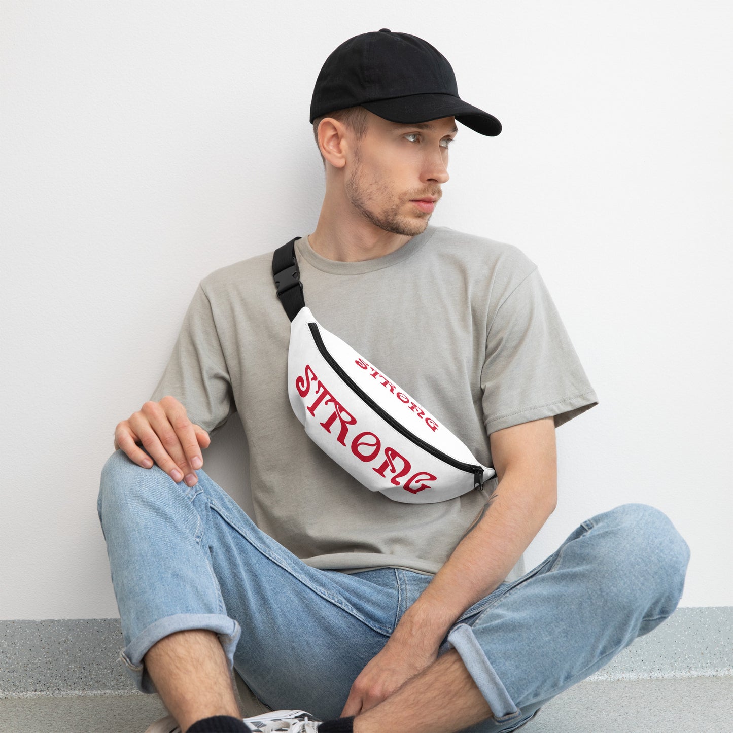 “STRONG”White Fanny Pack W/Red Font