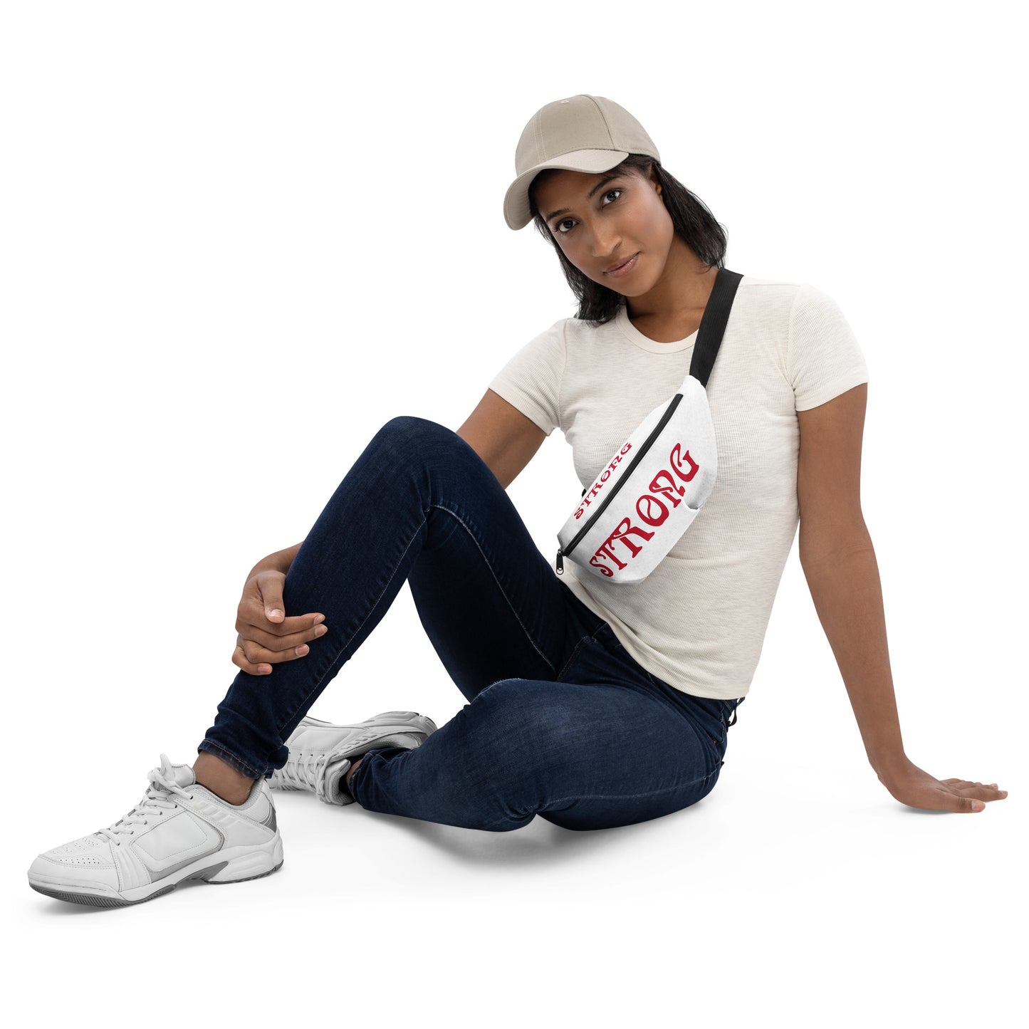 “STRONG”White Fanny Pack W/Red Font