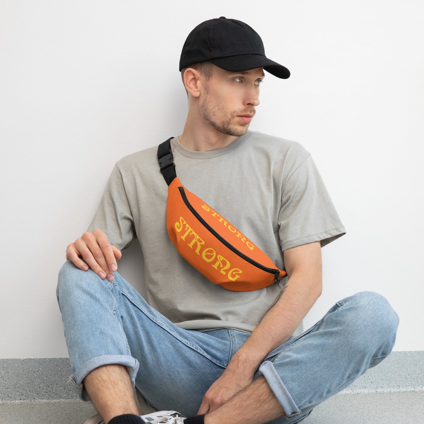 “STRONG”Orange Fanny Pack W/Yellow Font