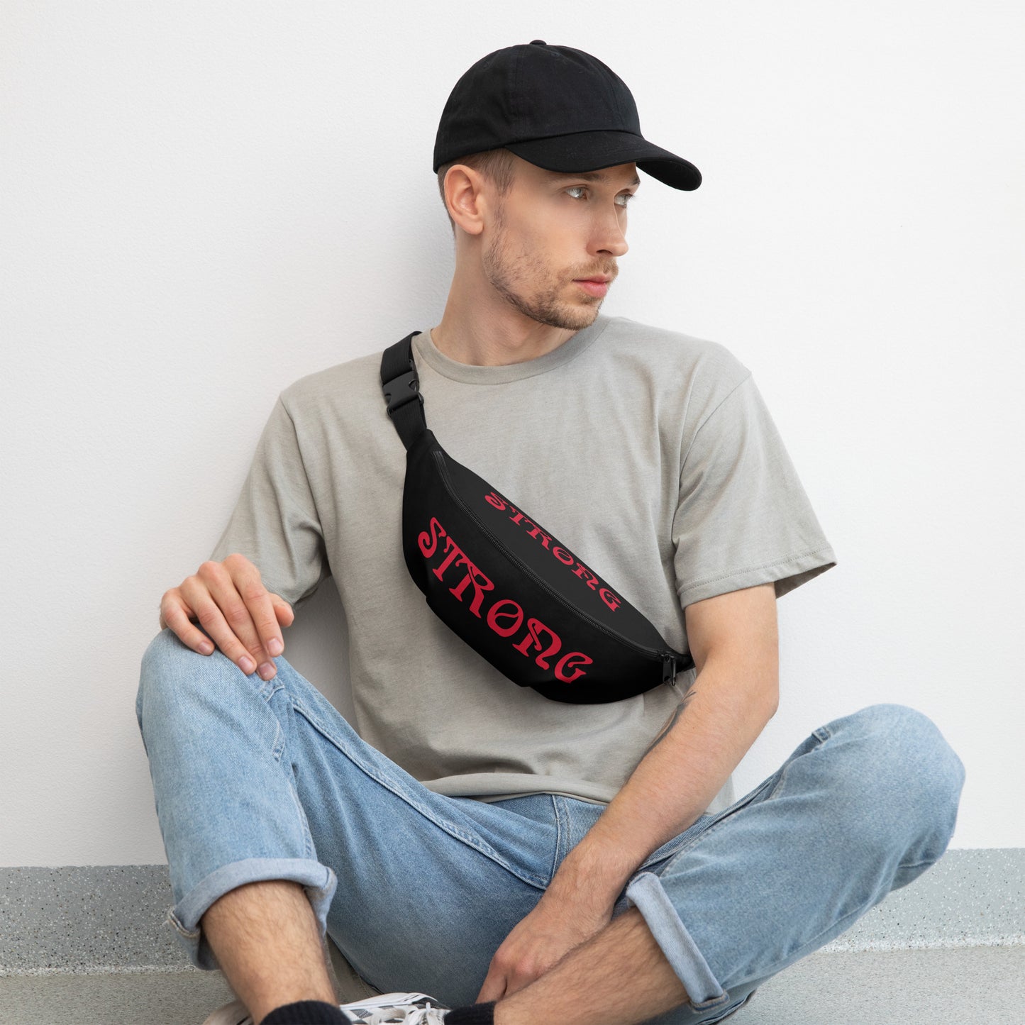“STRONG”Black Fanny Pack W/Red Font
