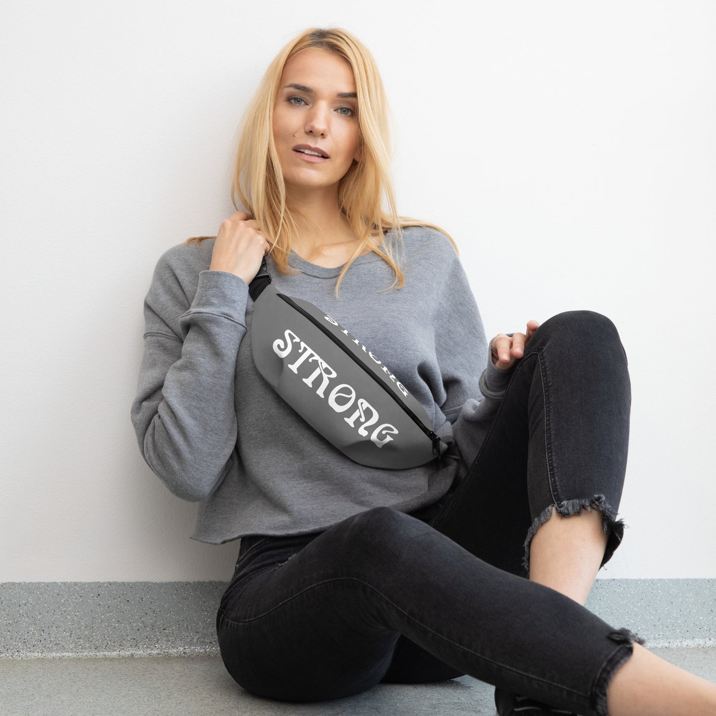 “STRONG”Grey Fanny Pack W/White Font