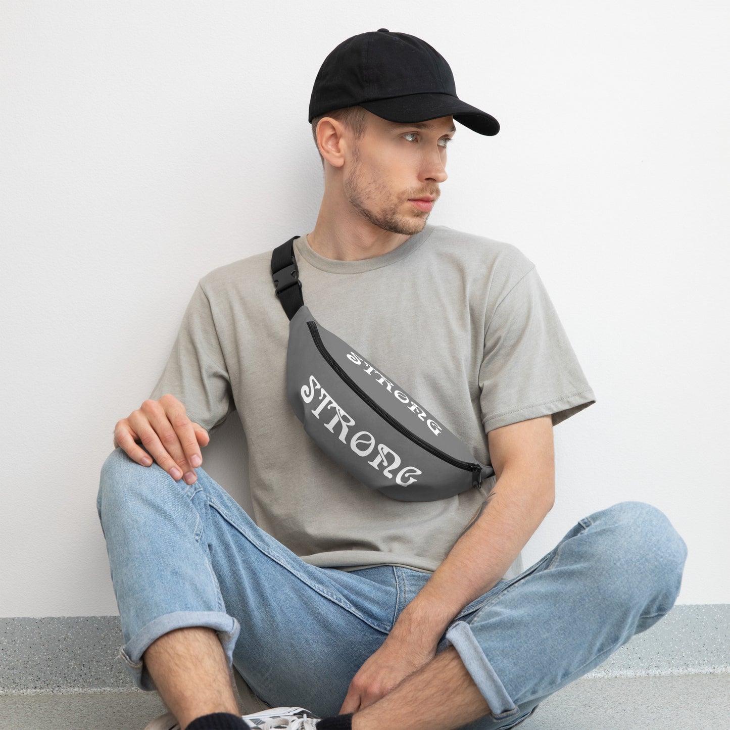 “STRONG”Grey Fanny Pack W/White Font