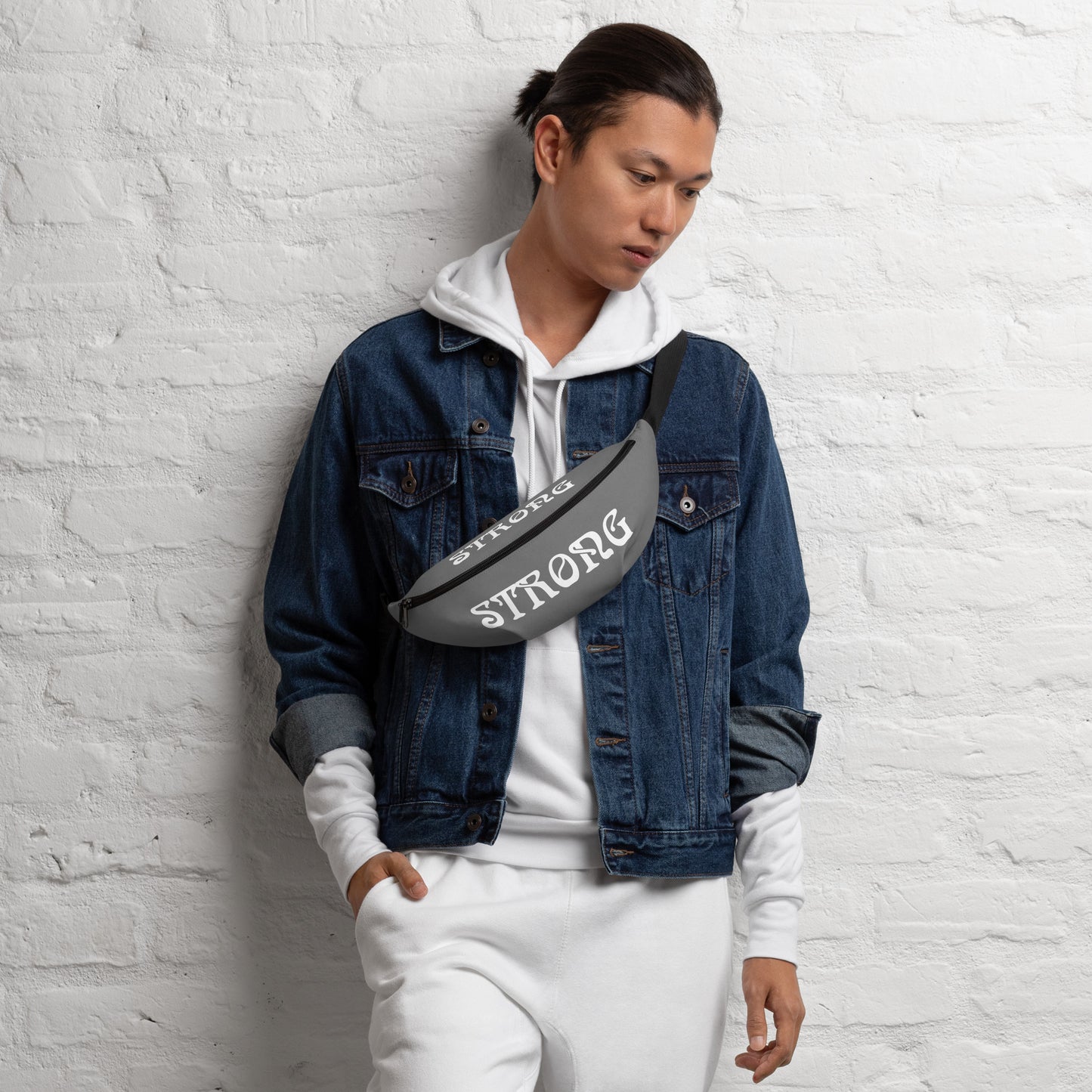 “STRONG”Grey Fanny Pack W/White Font
