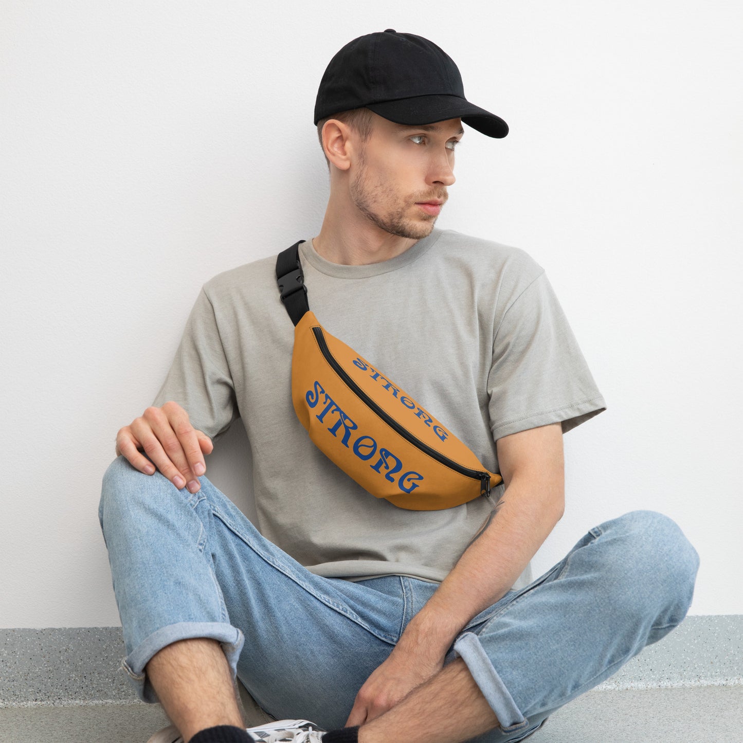 “STRONG”Bronze Fanny Pack W/Blue Font