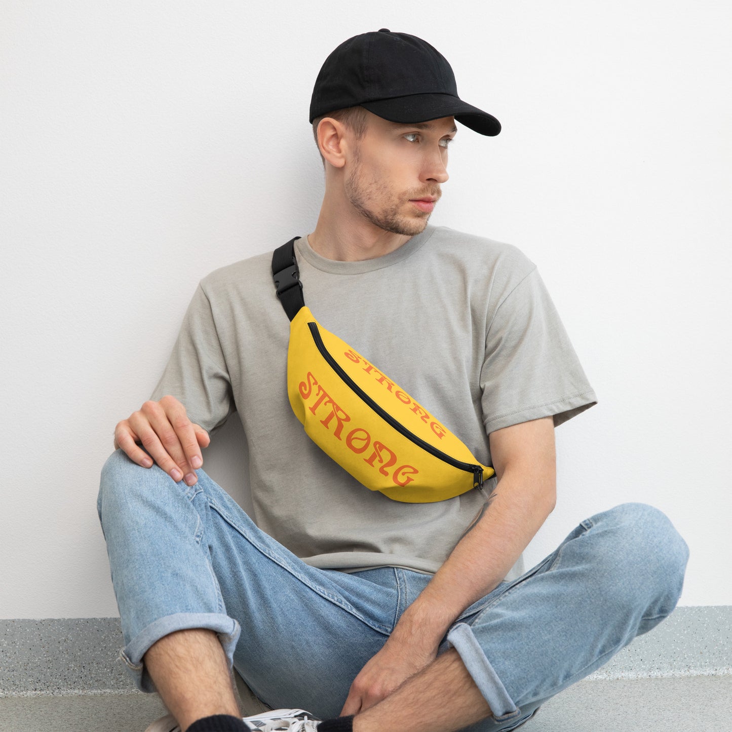 “STRONG”Yellow Fanny Pack W/Orange Font