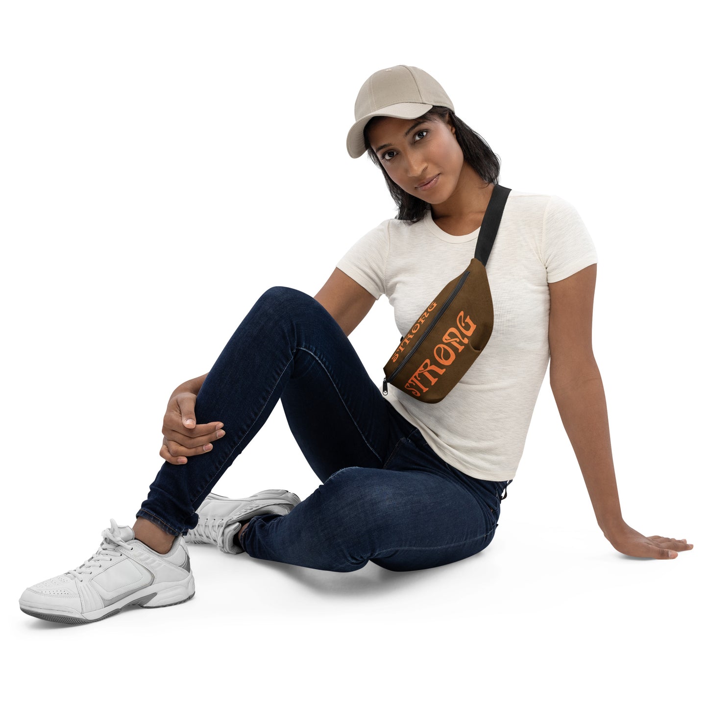 “STRONG”Brown Fanny Pack W/Orange Font