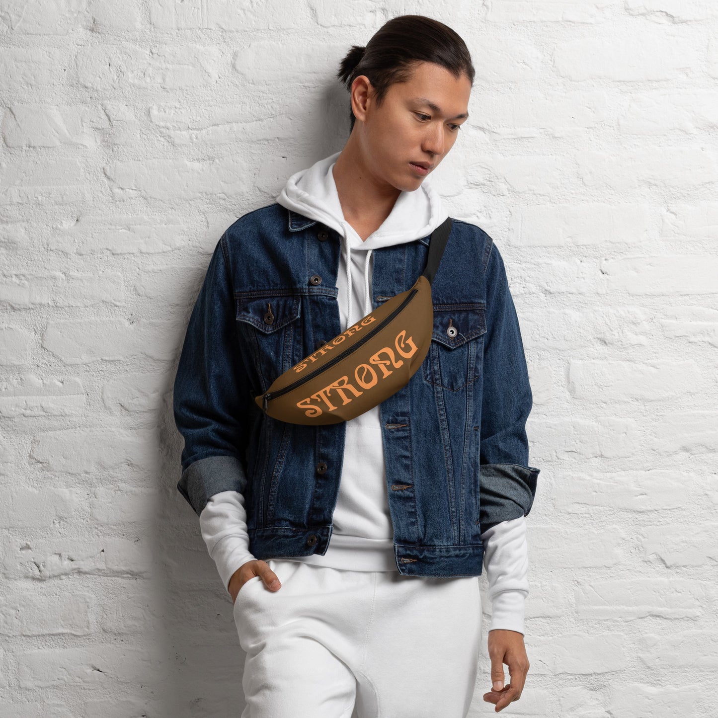 “STRONG”Brown Fanny Pack W/Orange Font