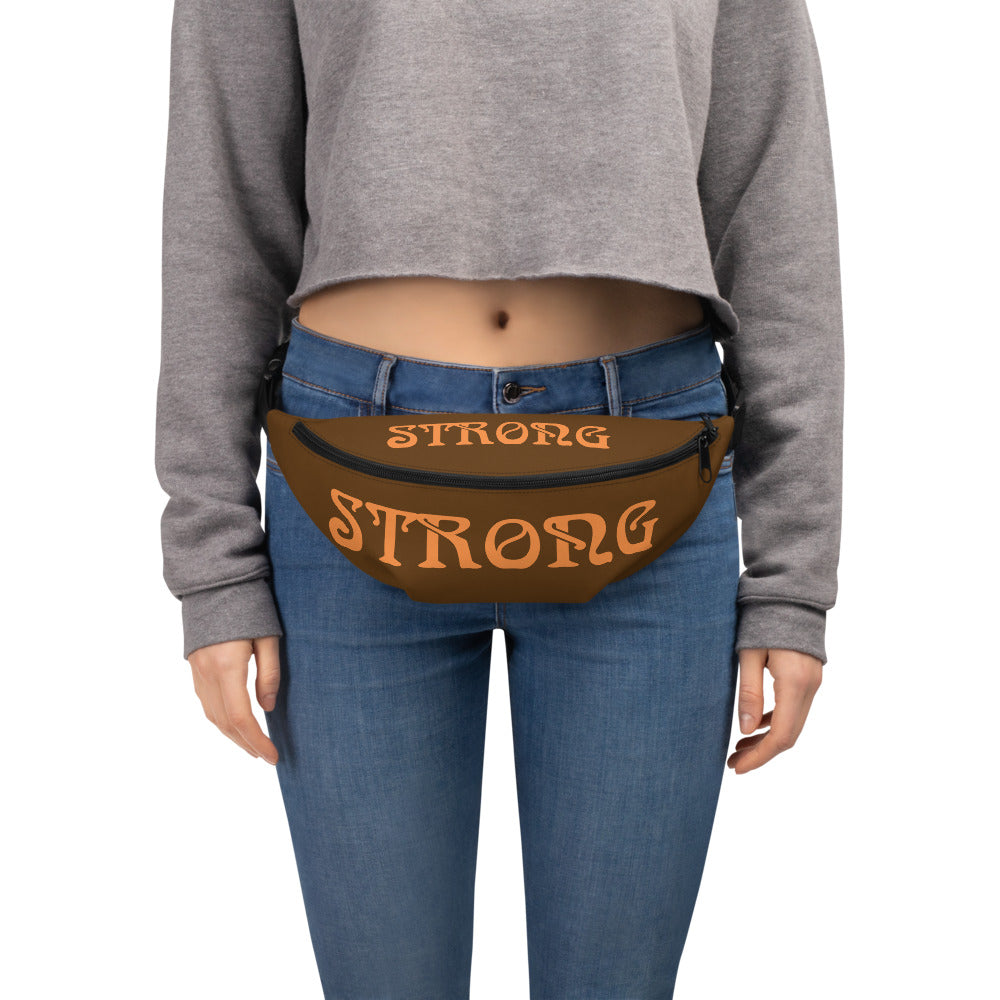 “STRONG”Brown Fanny Pack W/Orange Font