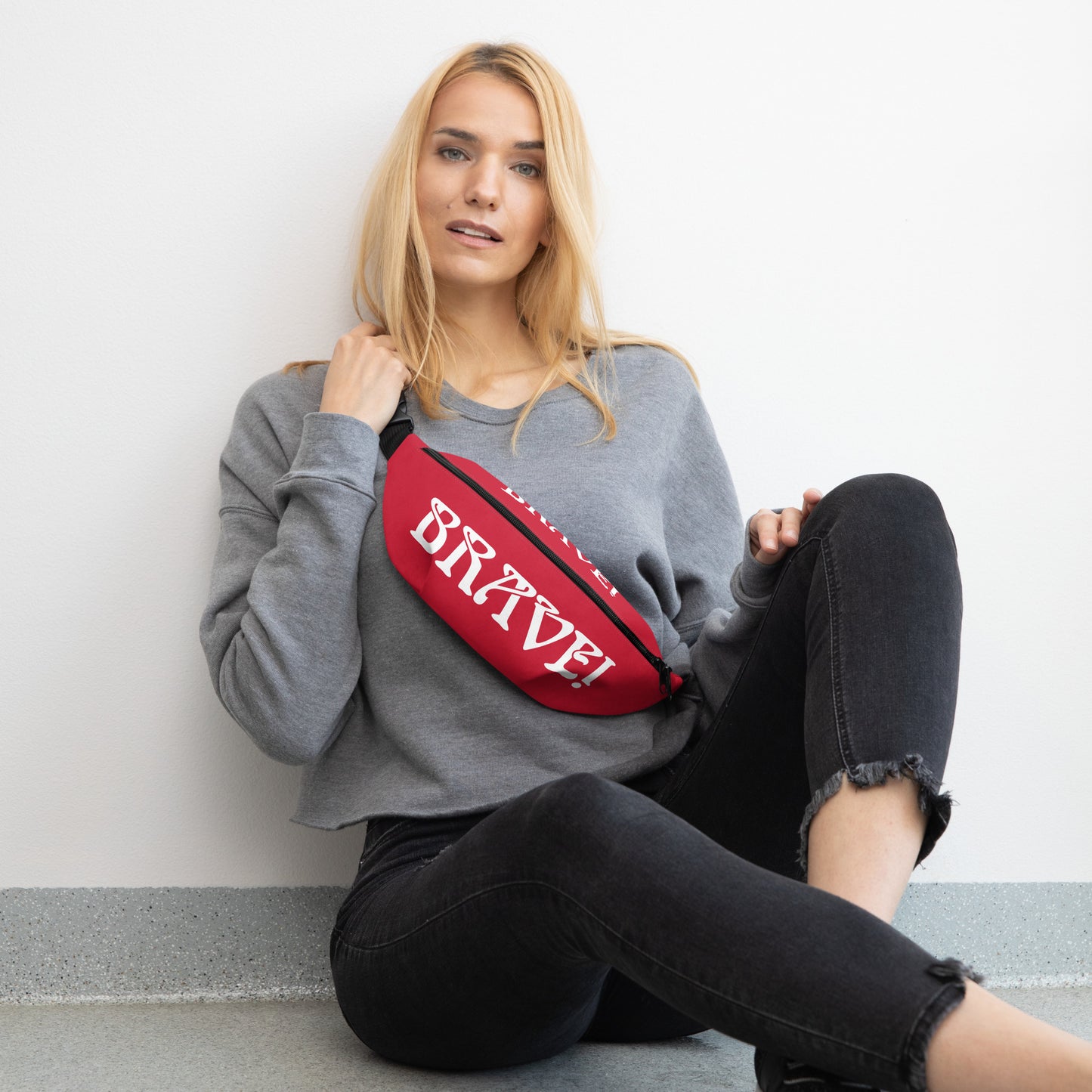 “BRAVE”Red Fanny Pack W/White Font