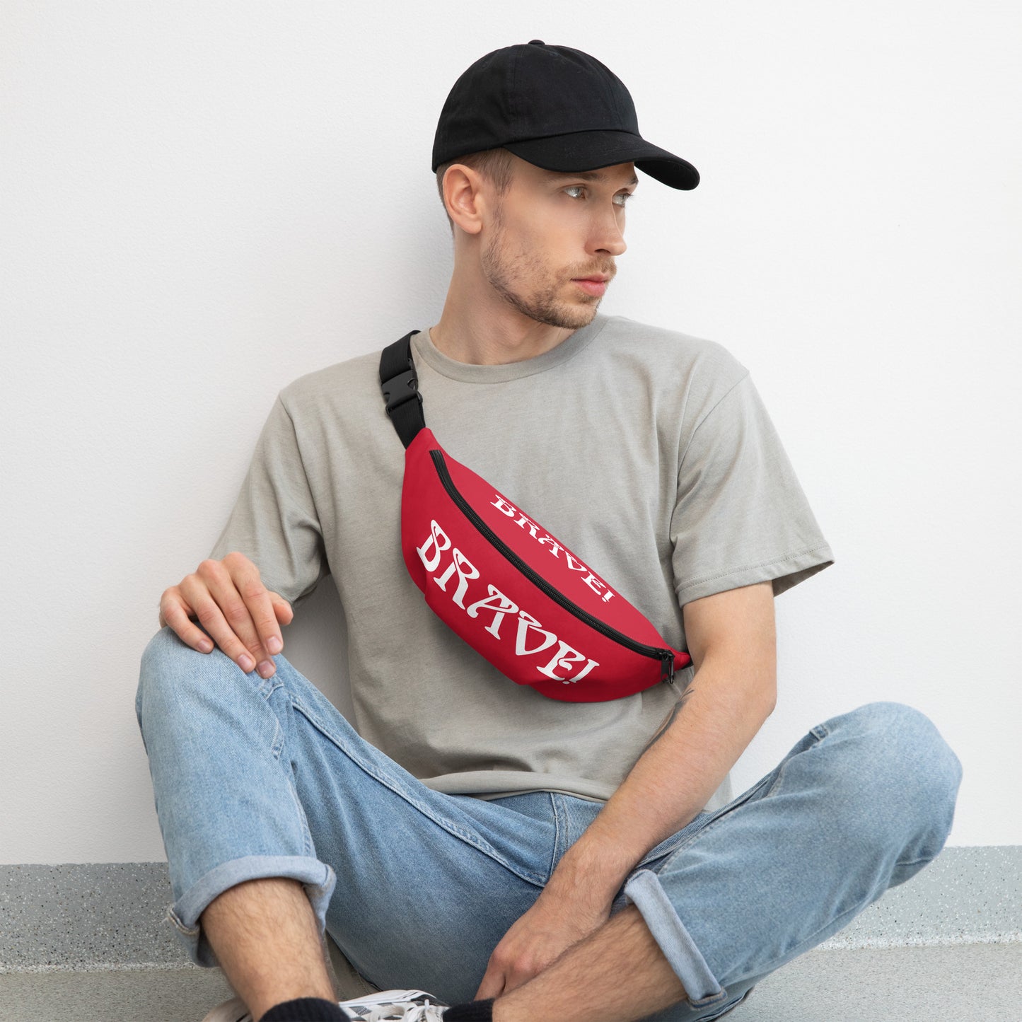 “BRAVE”Red Fanny Pack W/White Font