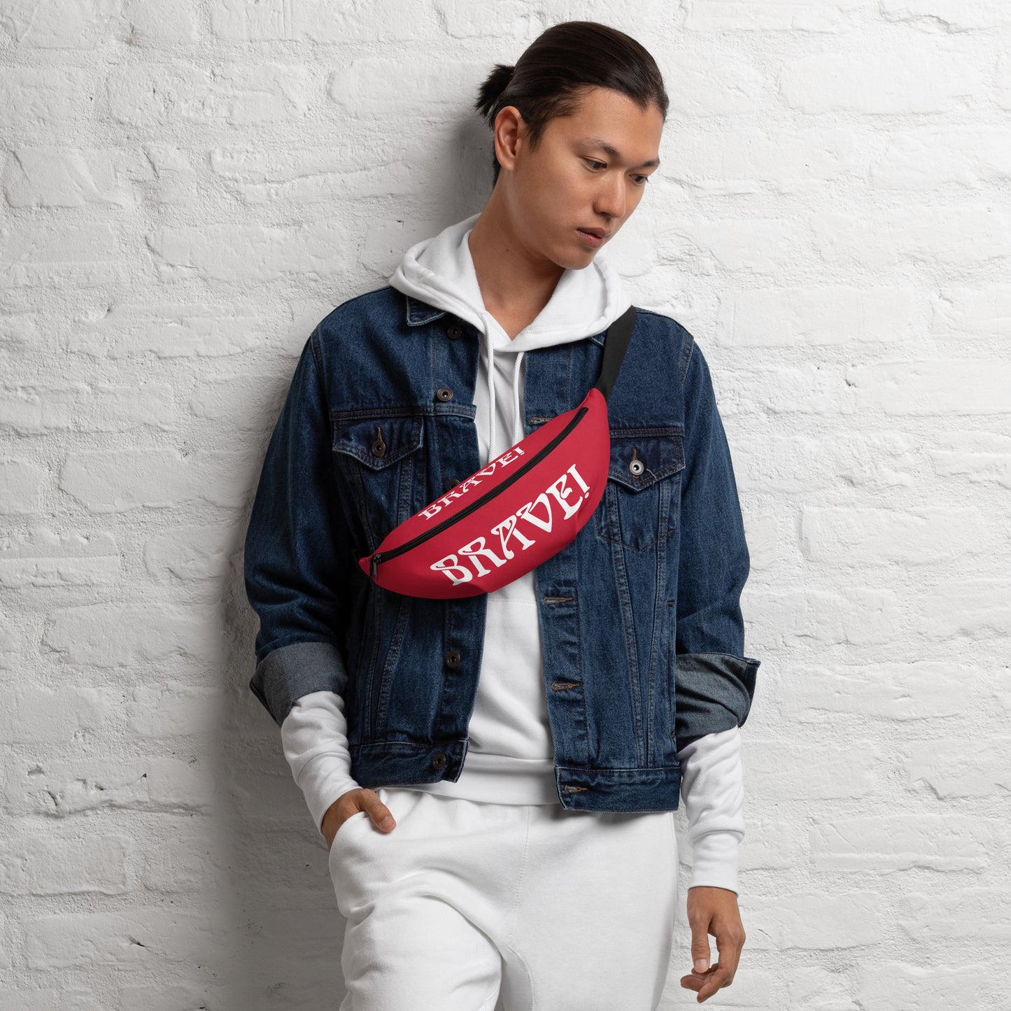“BRAVE”Red Fanny Pack W/White Font
