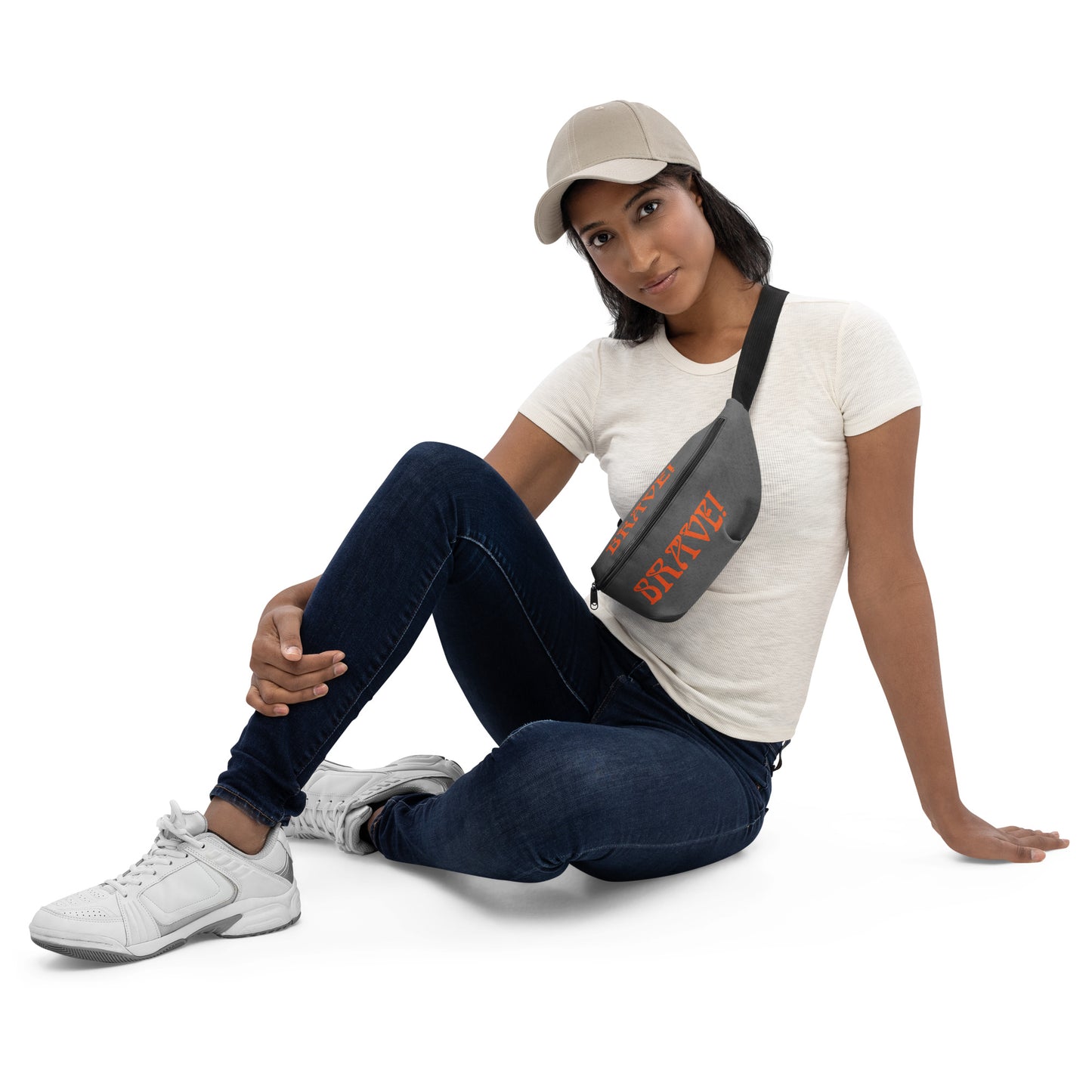 “BRAVE”Grey Fanny Pack W/Orange Font