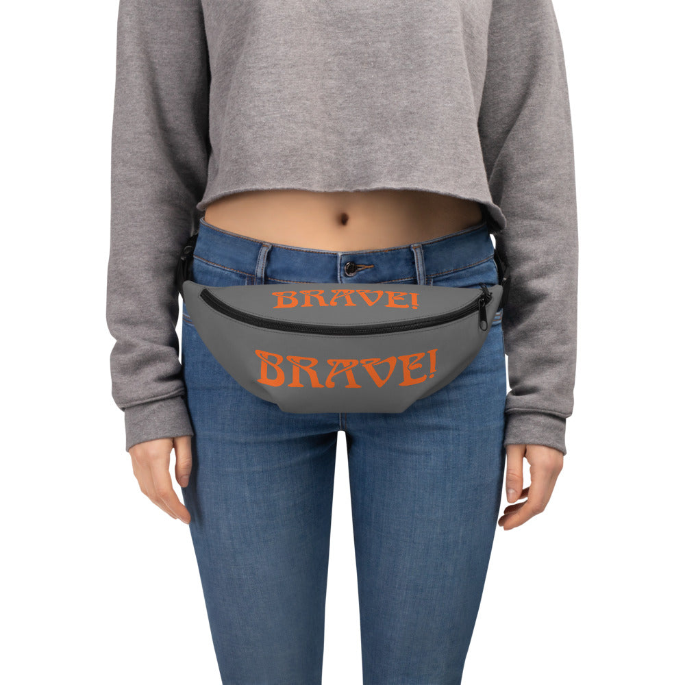 “BRAVE”Grey Fanny Pack W/Orange Font