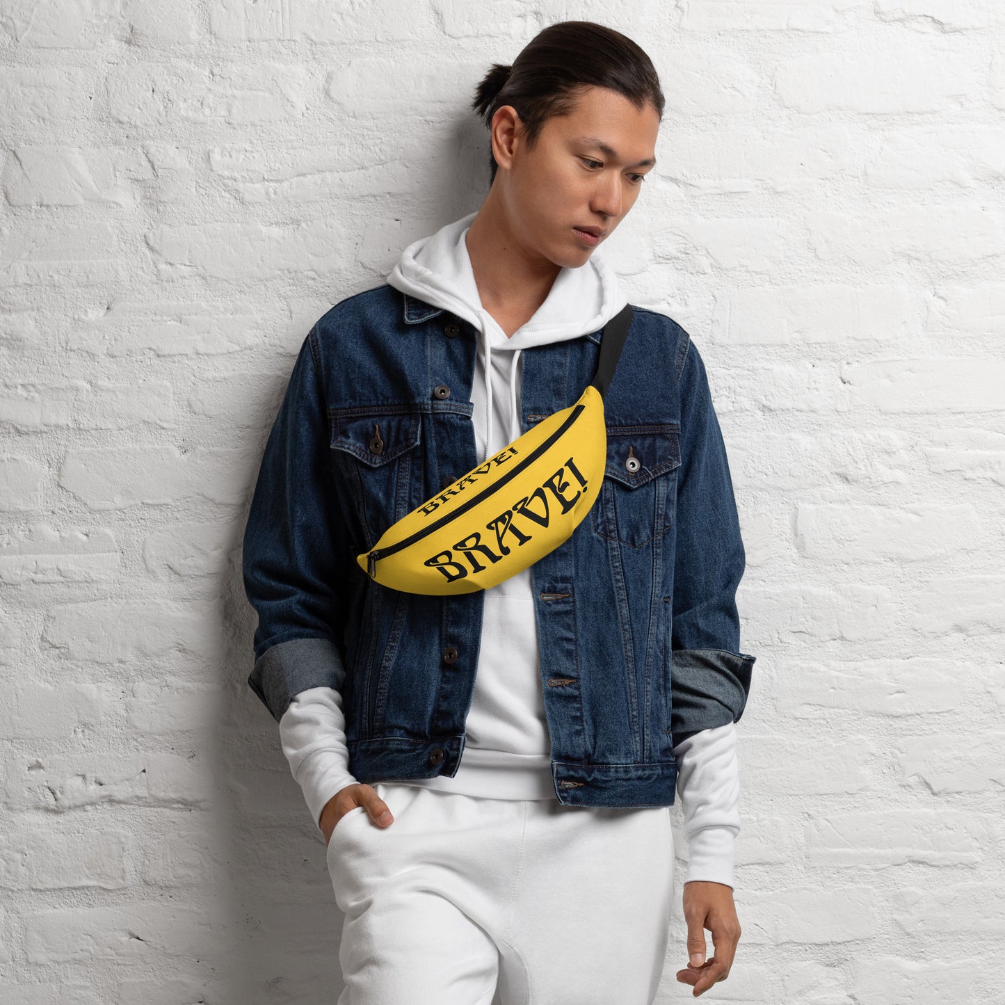 “BRAVE”Yellow Fanny Pack W/Black Font
