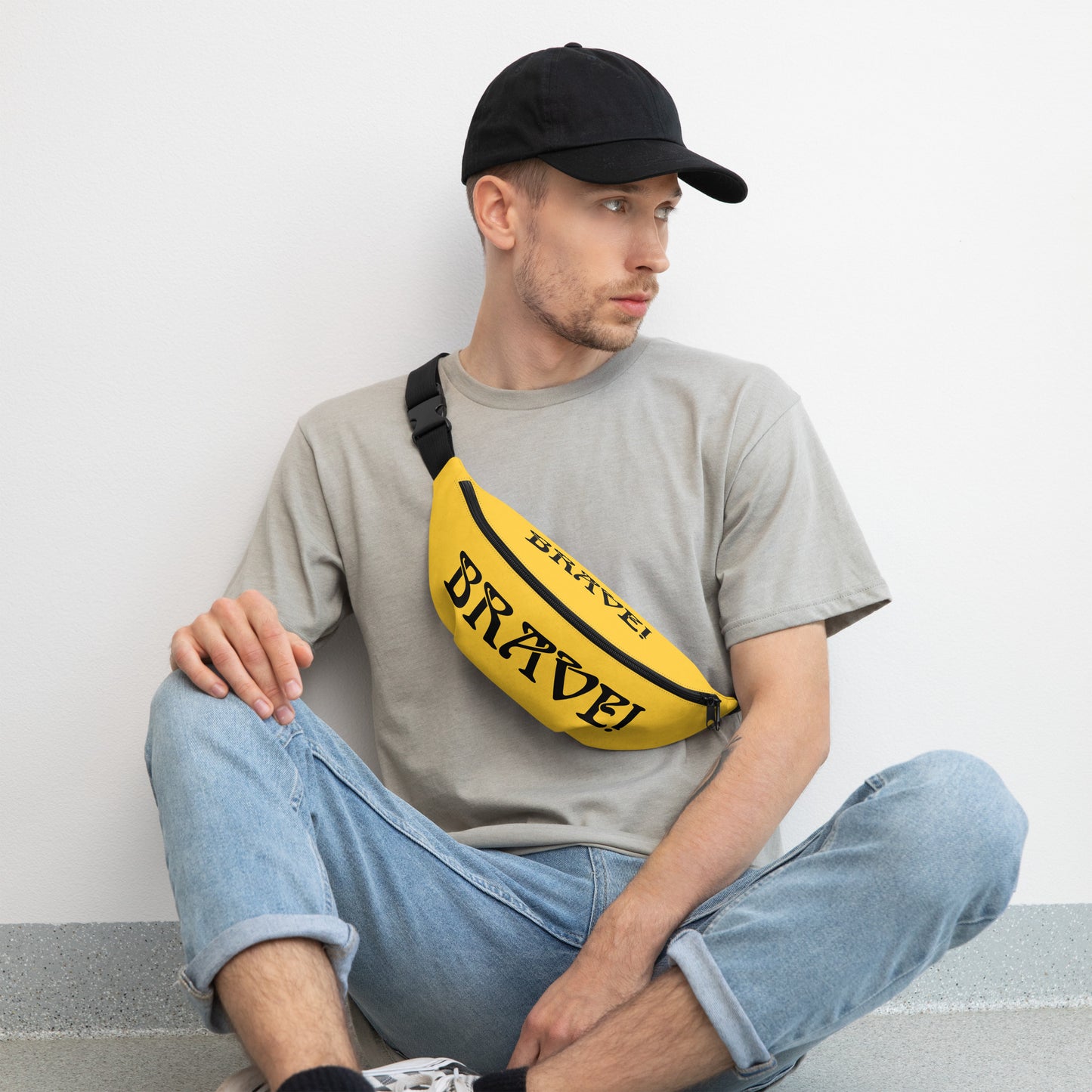 “BRAVE”Yellow Fanny Pack W/Black Font