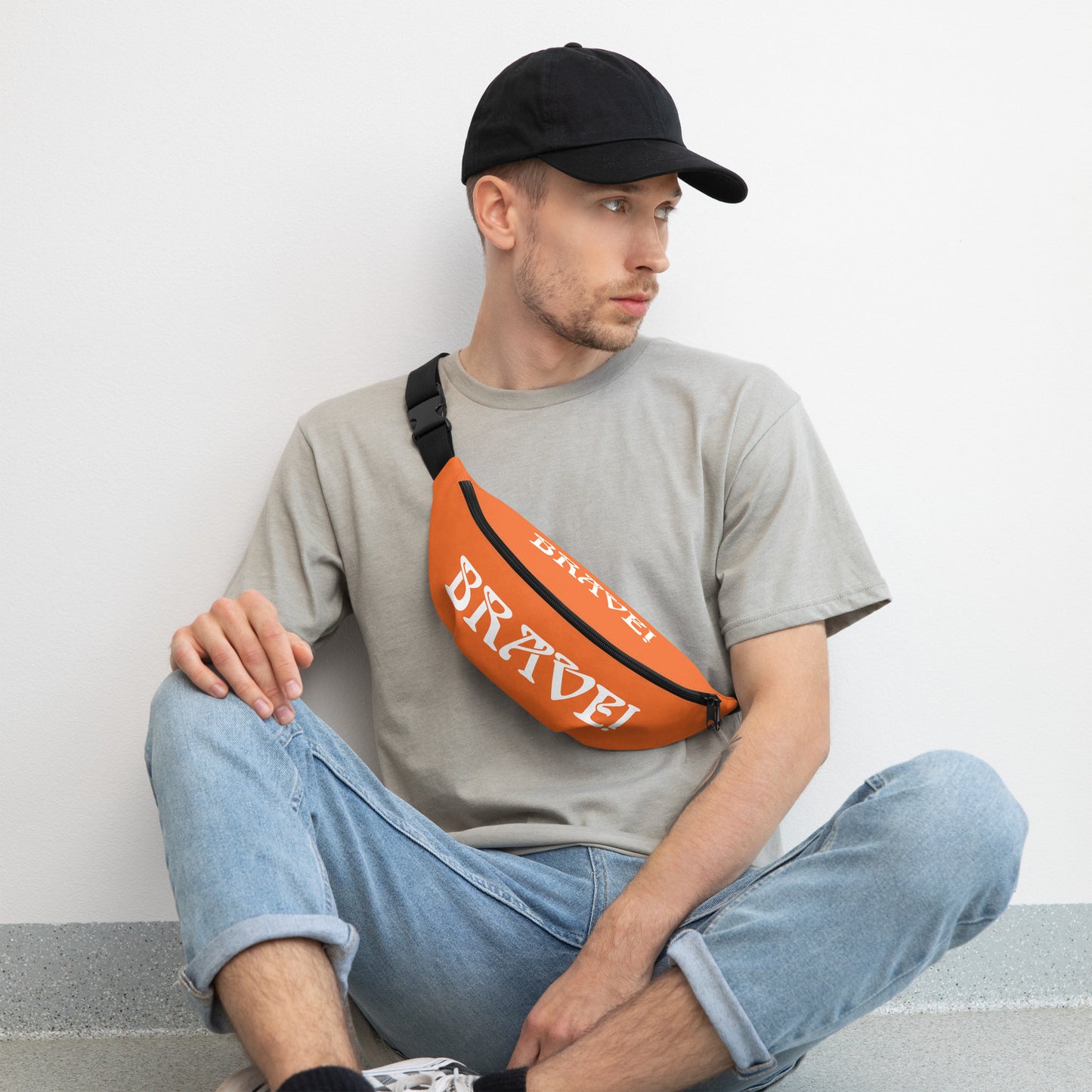 “BRAVE”Orange Fanny Pack W/White Font