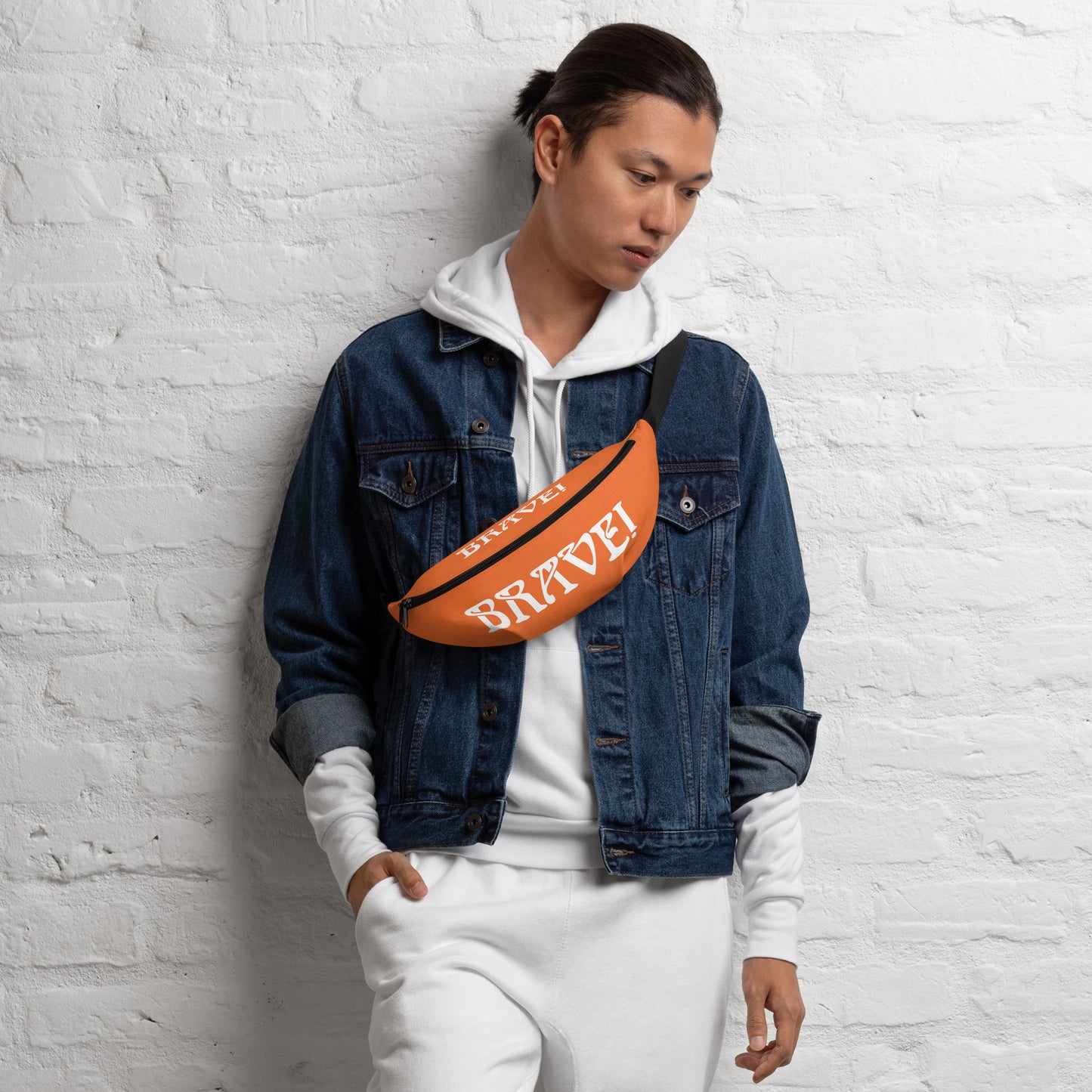 “BRAVE”Orange Fanny Pack W/White Font