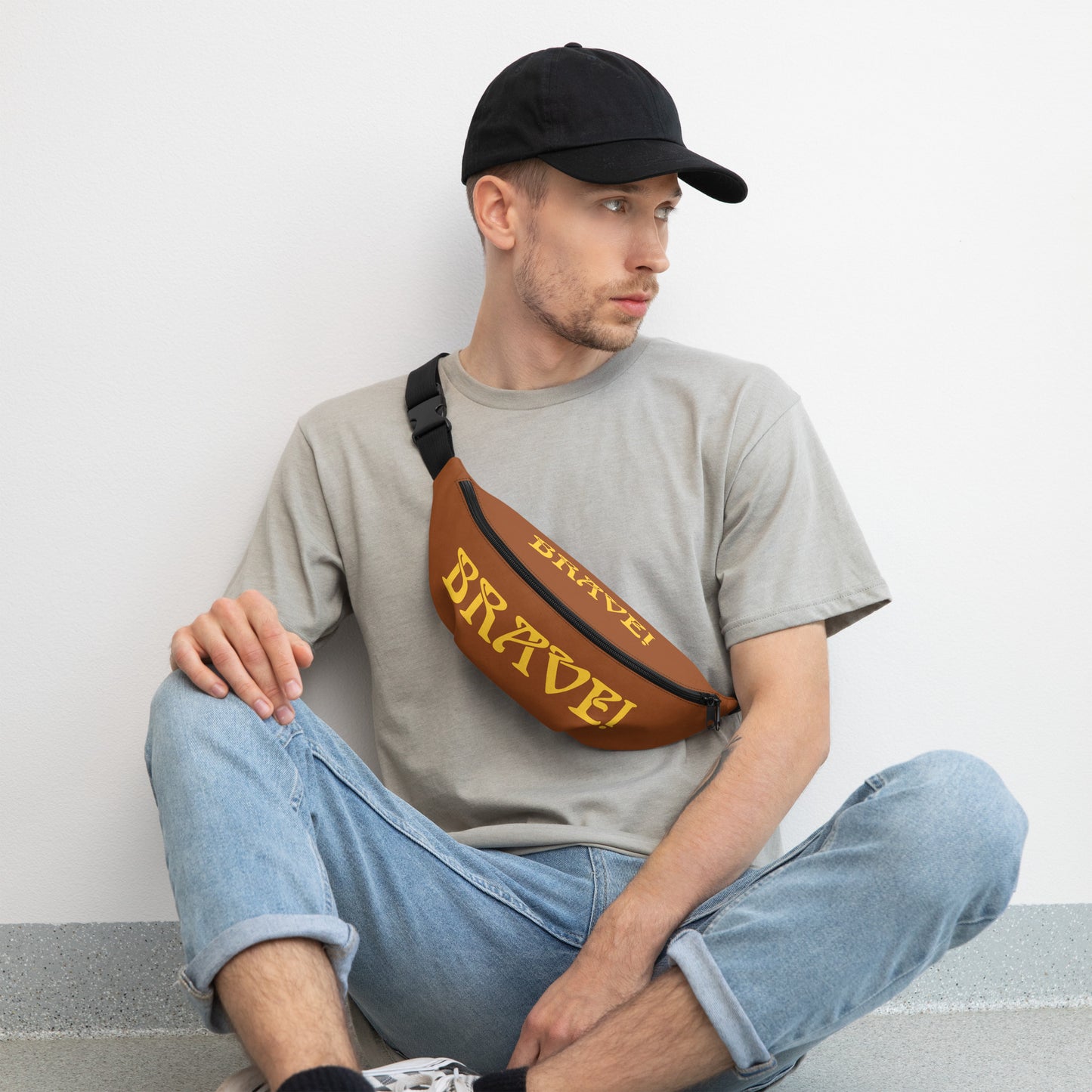 “STRONG”Brown Fanny Pack W/Yellow Font