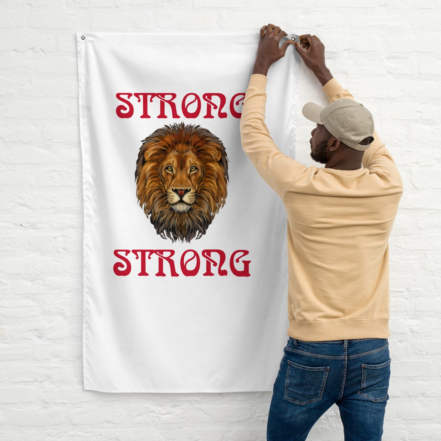 “STRONG”White Flag W/Red Font
