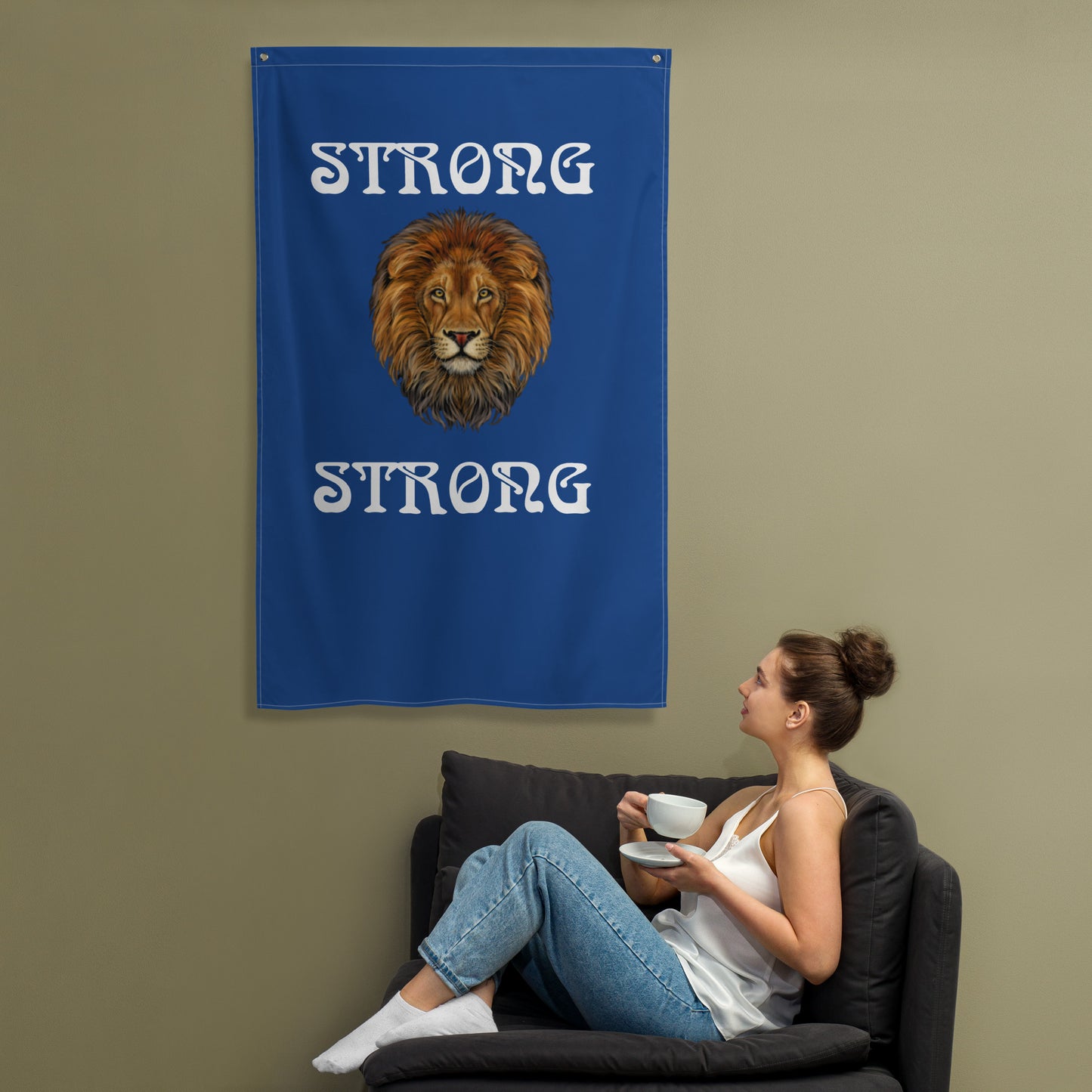 “STRONG”Blue Flag W/White Font