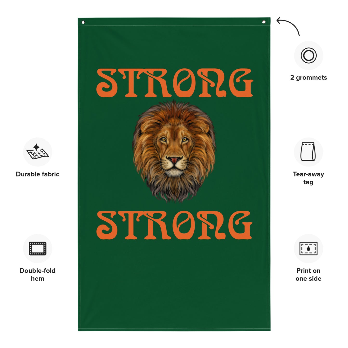 “STRONG”Green Flag W/Orange Font