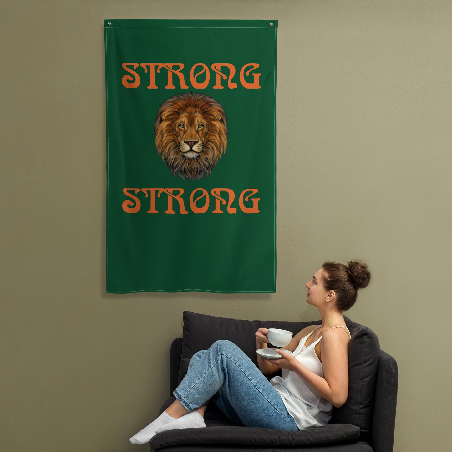 “STRONG”Green Flag W/Orange Font