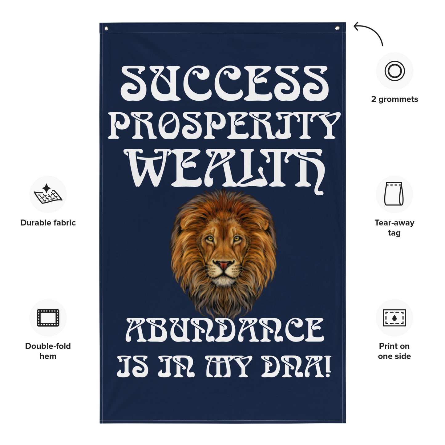 “SUCCESS PROSPERITY WEALTH ABUNDANCE IS IN MY DNA!"Navy Flag W/White Font