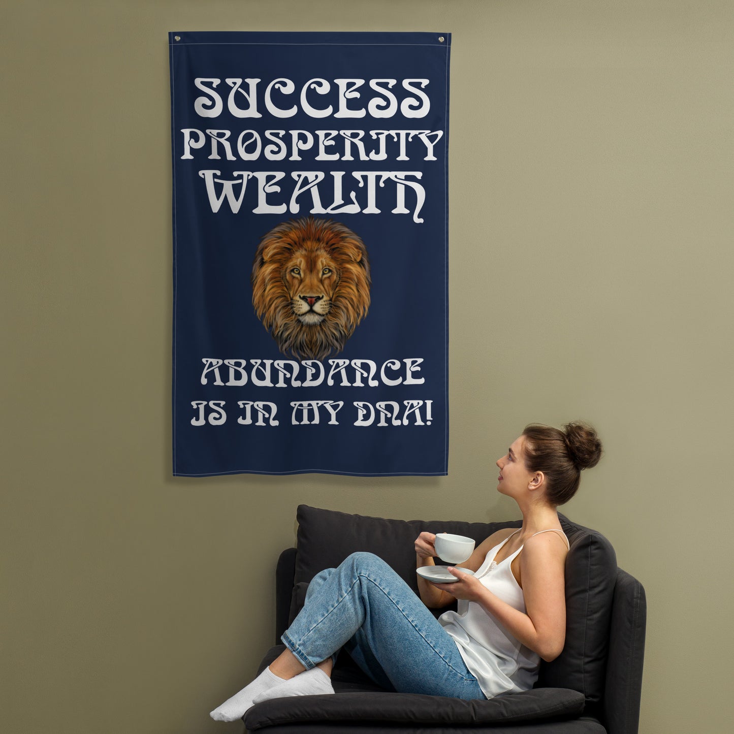 “SUCCESS PROSPERITY WEALTH ABUNDANCE IS IN MY DNA!"Navy Flag W/White Font