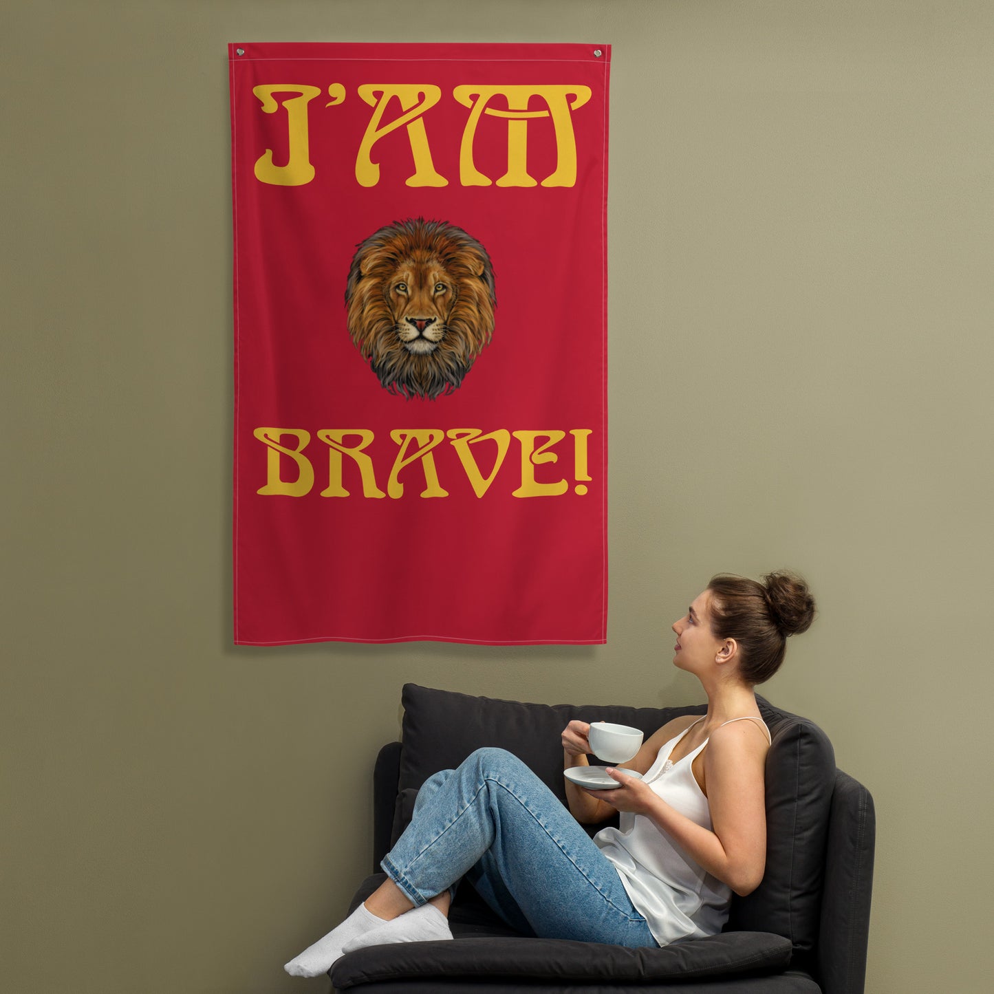 “I’AM BRAVE!”Red Flag W/Yellow Font