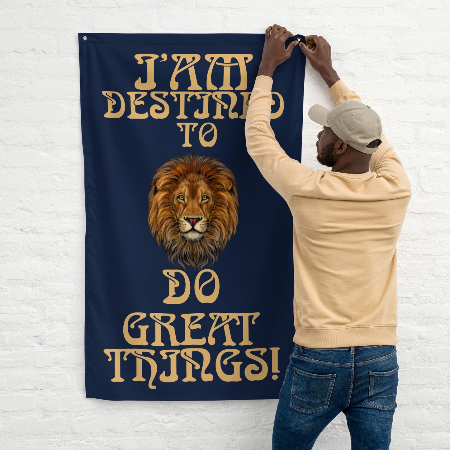 “I’AM DESTINED TO DO GREAT THINGS!”Navy Flag W/Fawn Font