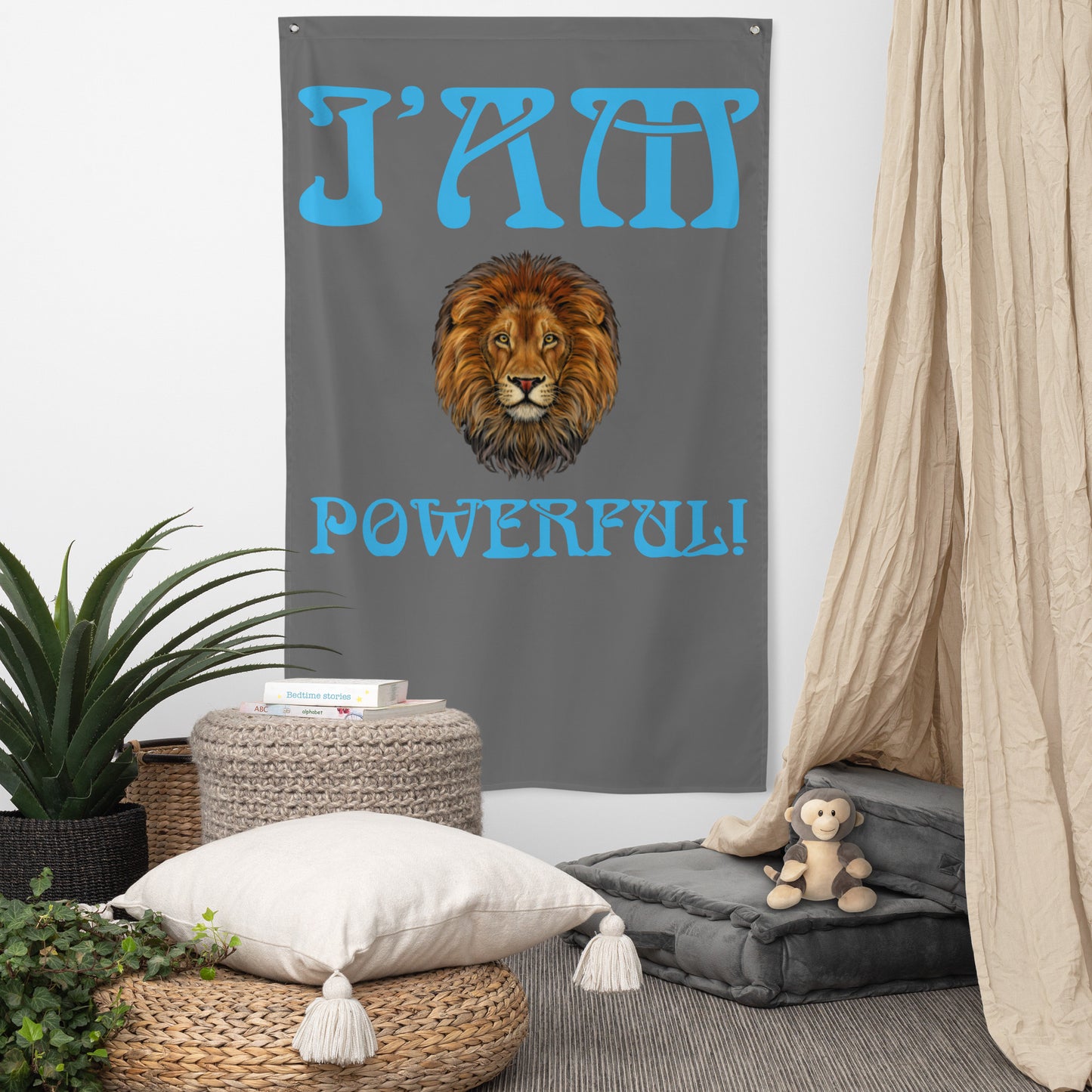 “I’AM POWERFUL!”Grey Flag W/Aqua Font