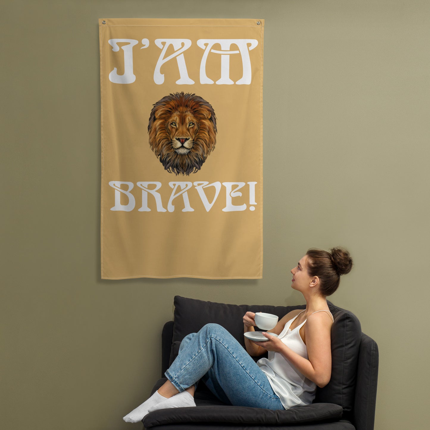 “I’AM BRAVE!”Fawn Flag W/White Font