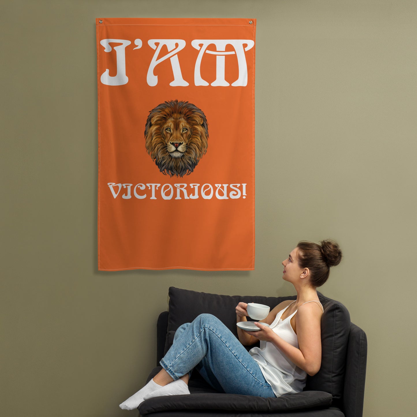 “I’AM VICTORIOUS!”Orange Flag W/White Font