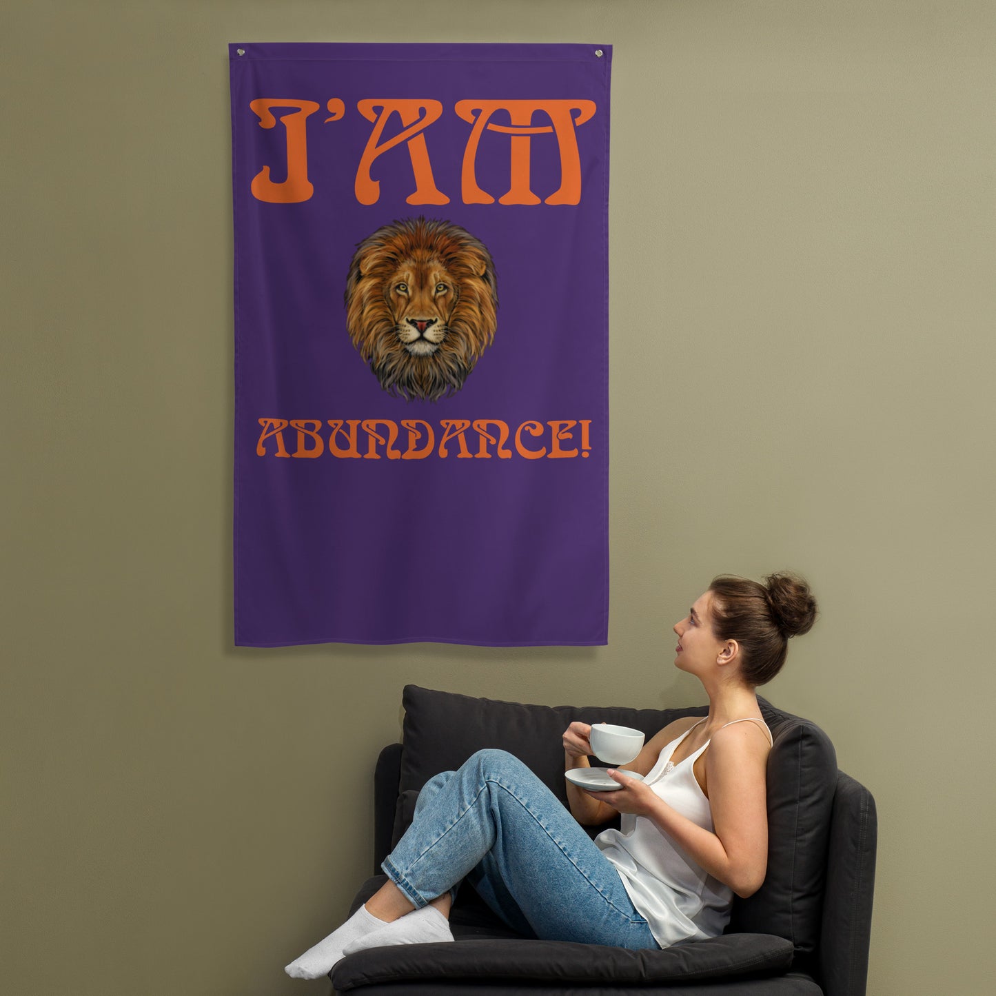 “I’AM ABUNDANCE!”Purple Flag W/Orange Font