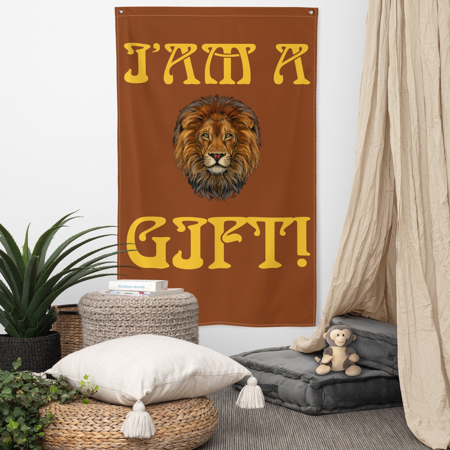 “I’AM A GIFT!”Brown Flag W/Yellow Font