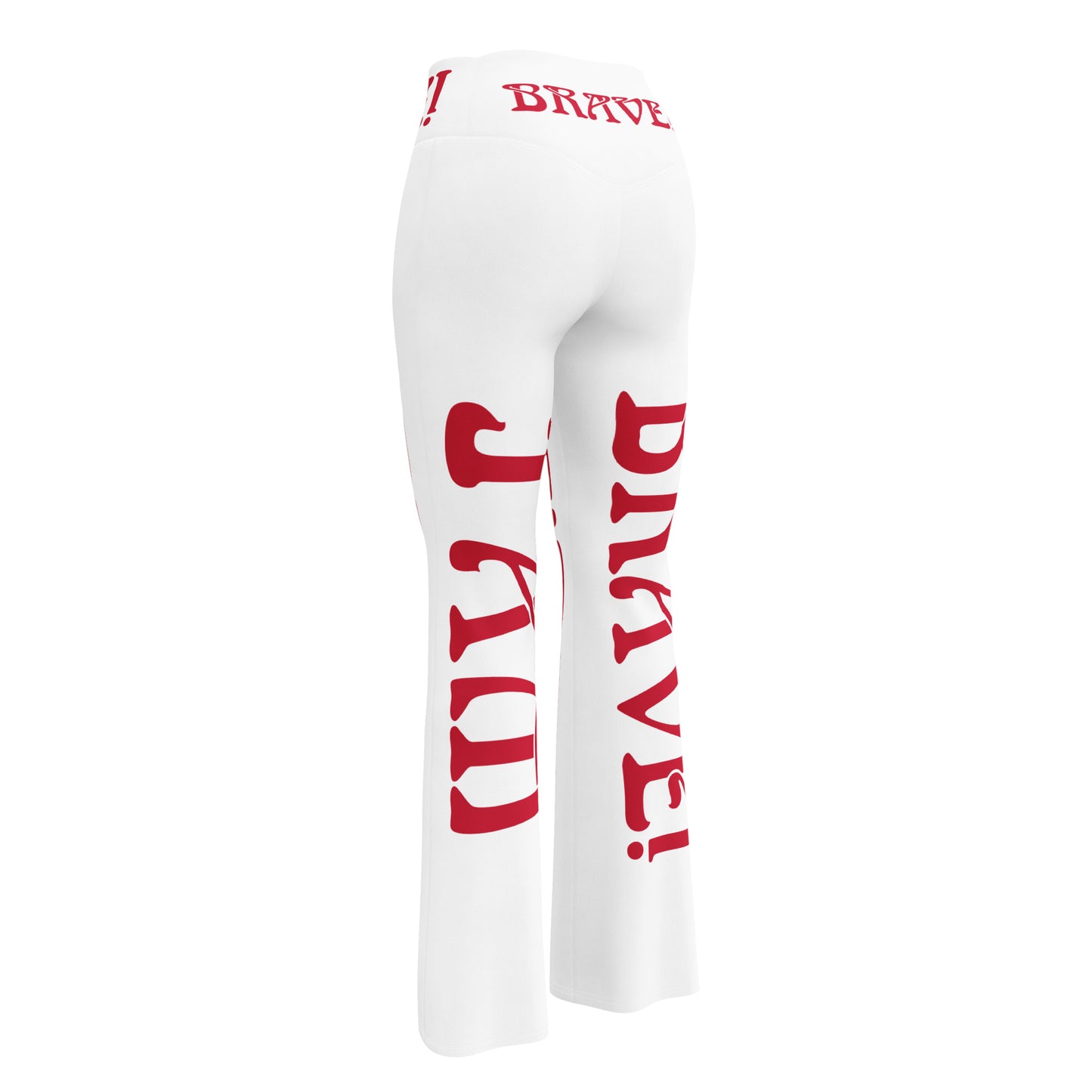 “I’AM BRAVE!” White Flare Leggings W/Red Font