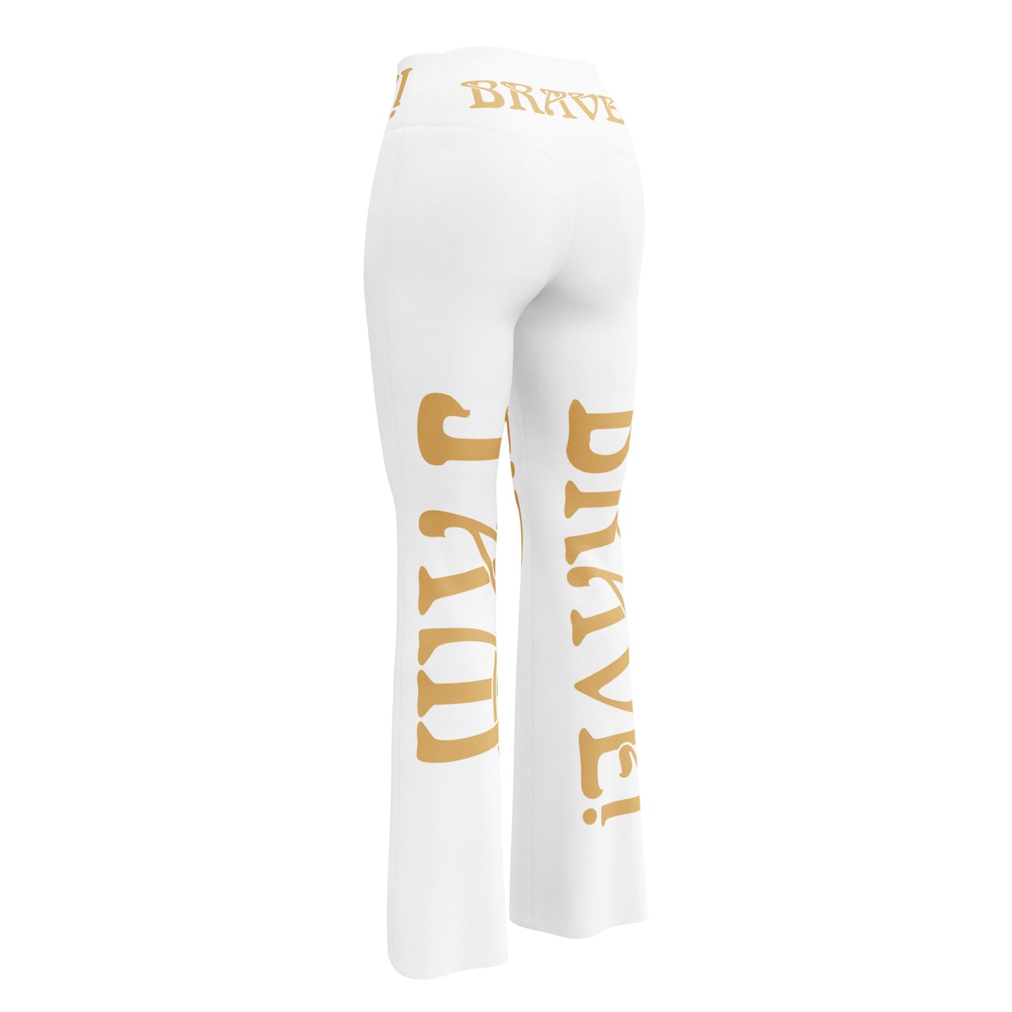 “I’AM BRAVE!” White Flare Leggings W/Fawn Font
