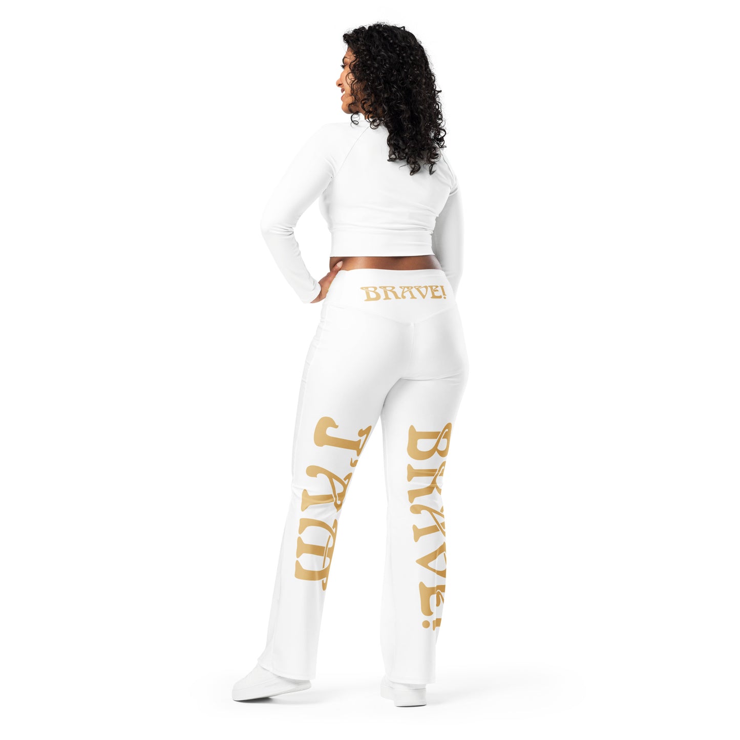 “I’AM BRAVE!” White Flare Leggings W/Fawn Font