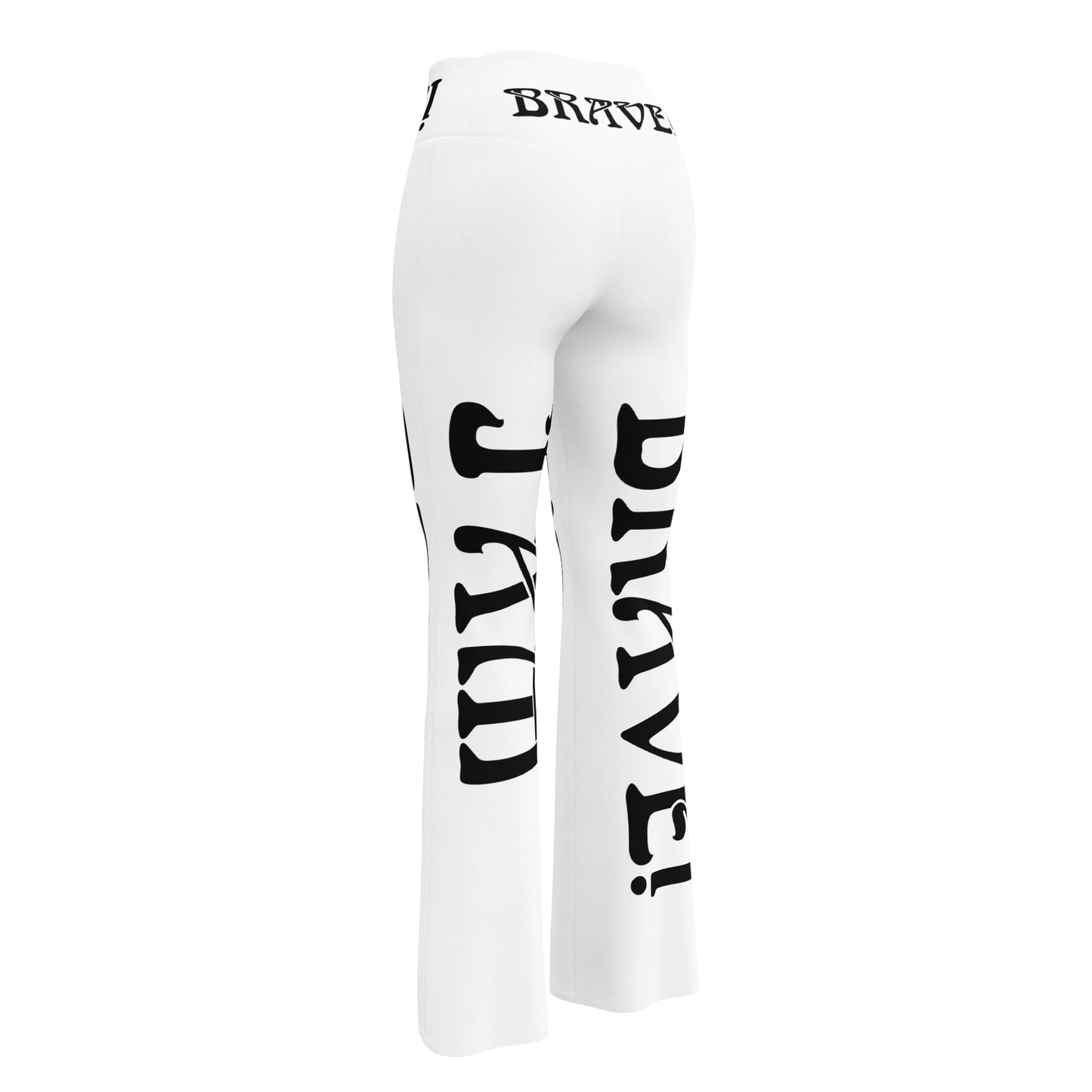 “I’AM BRAVE!” White Flare Leggings W/Black Font