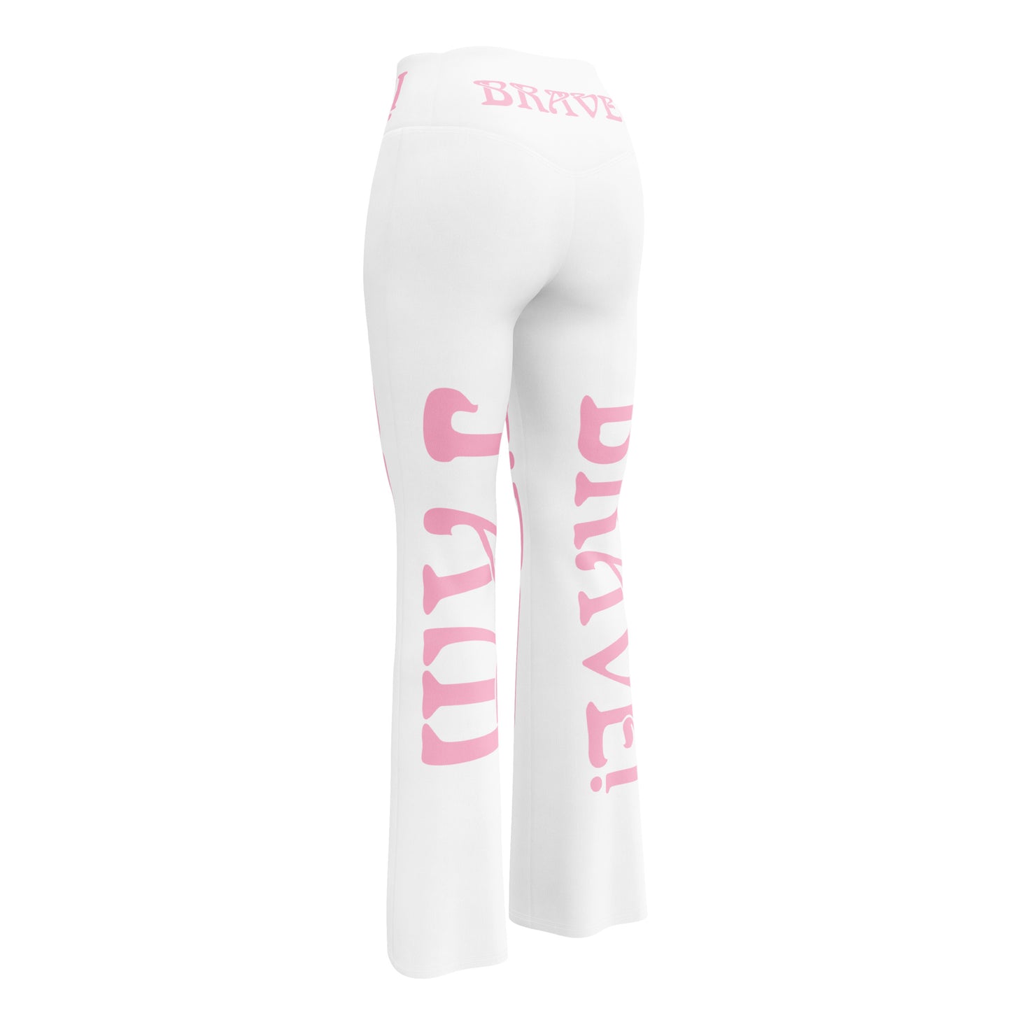 “I’AM BRAVE!” White Flare Leggings W/Cotton Candy Font