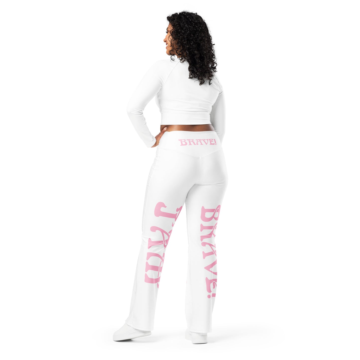 “I’AM BRAVE!” White Flare Leggings W/Cotton Candy Font
